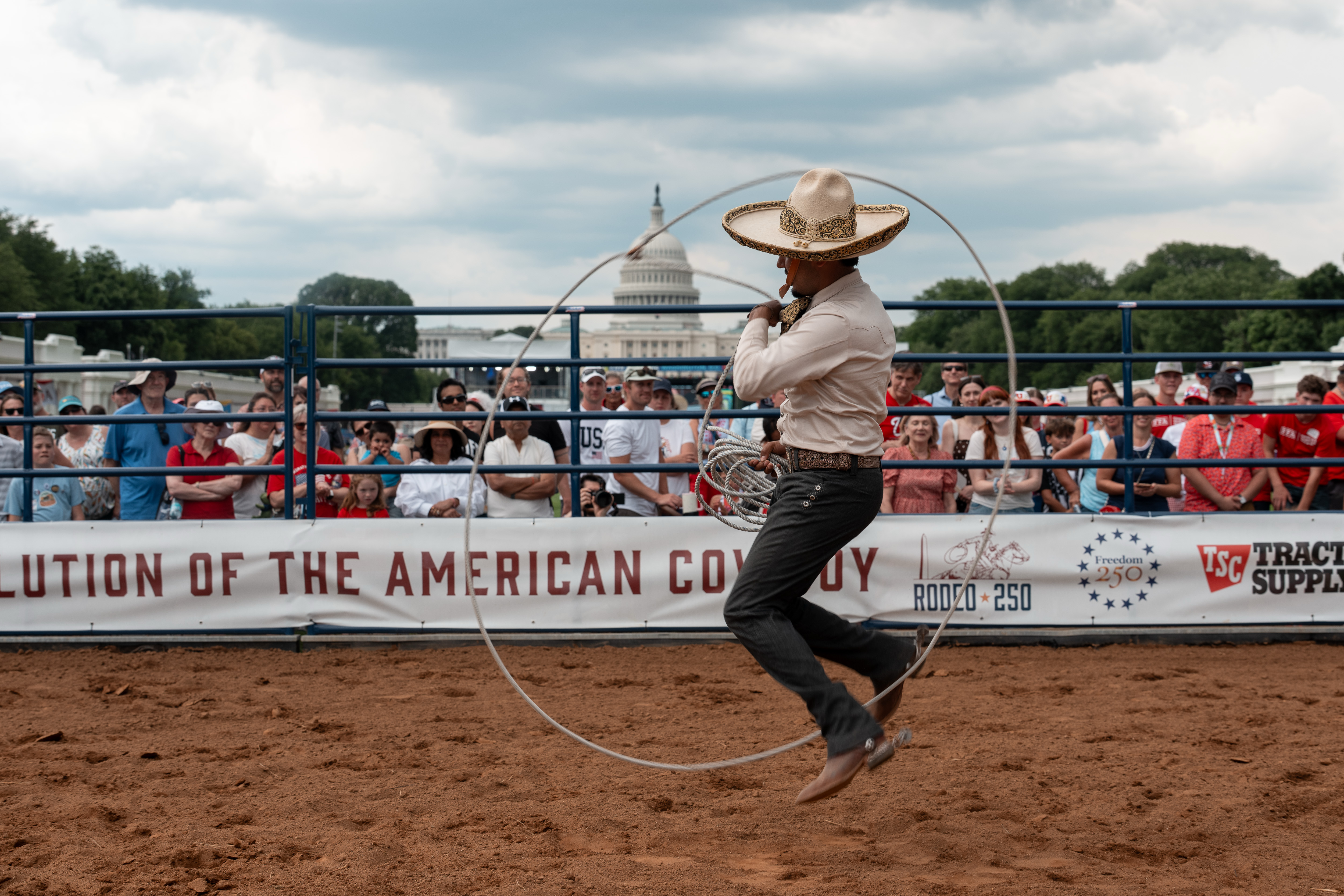 A performer displays rope tricks in a paddock at the Great American State Fair on the National Mall on Thursday. (Andrew Leyden/Getty Images)