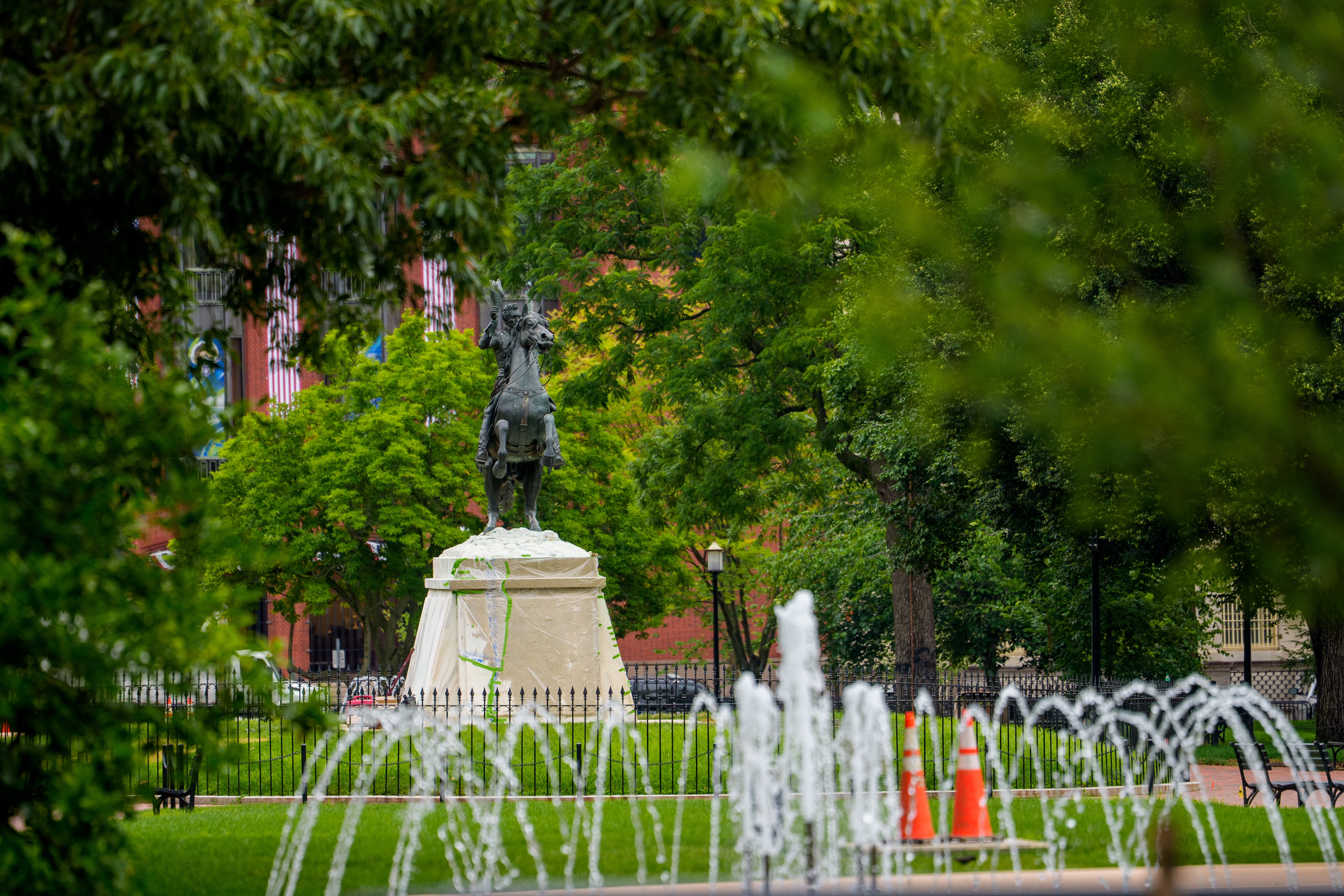 The fountains in Lafayette Square, seen running June 23. (Andrew Harnik/Getty Images)