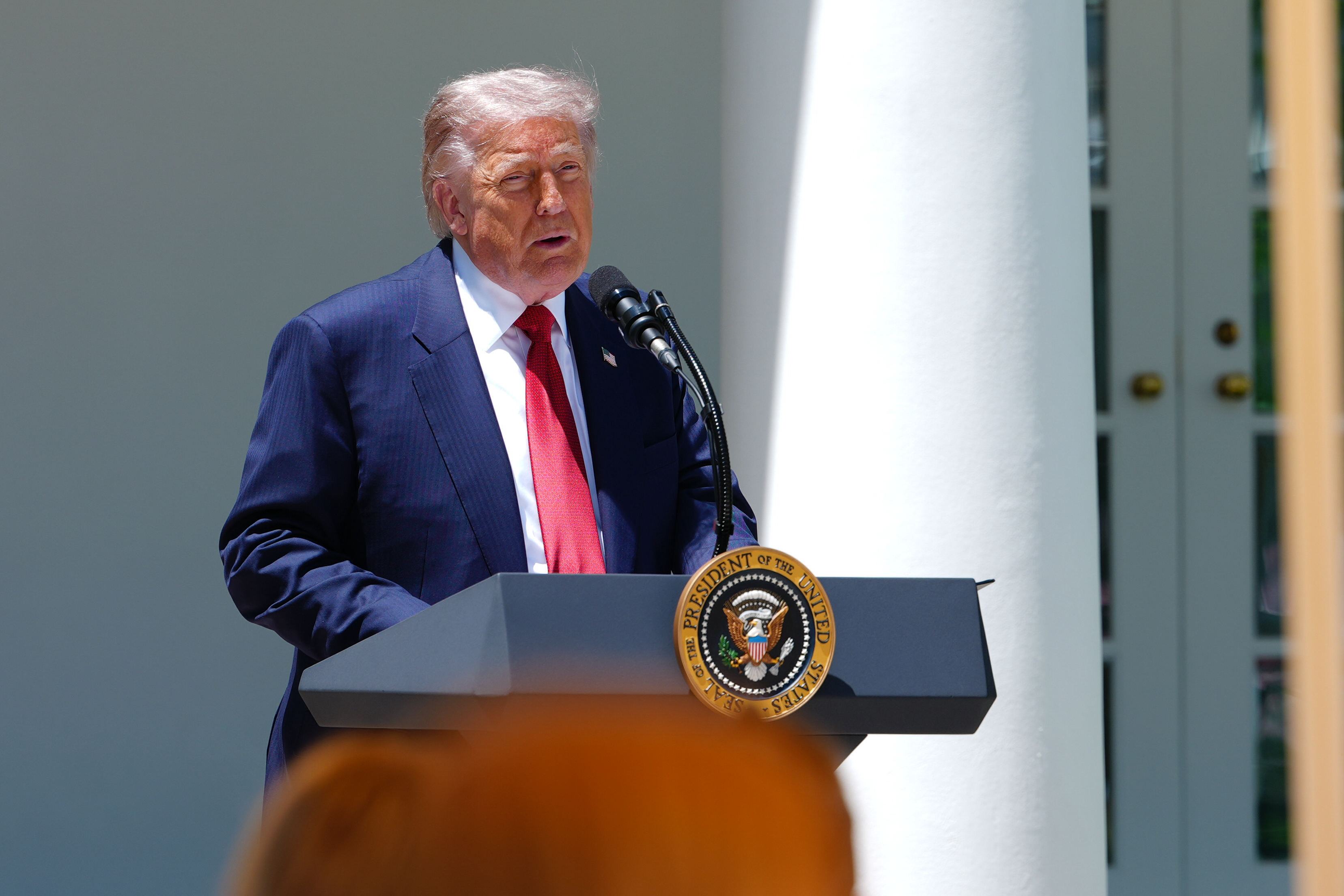 President Donald Trump speaks at the White House on Friday. (Aaron Schwartz/For The Washington Post)