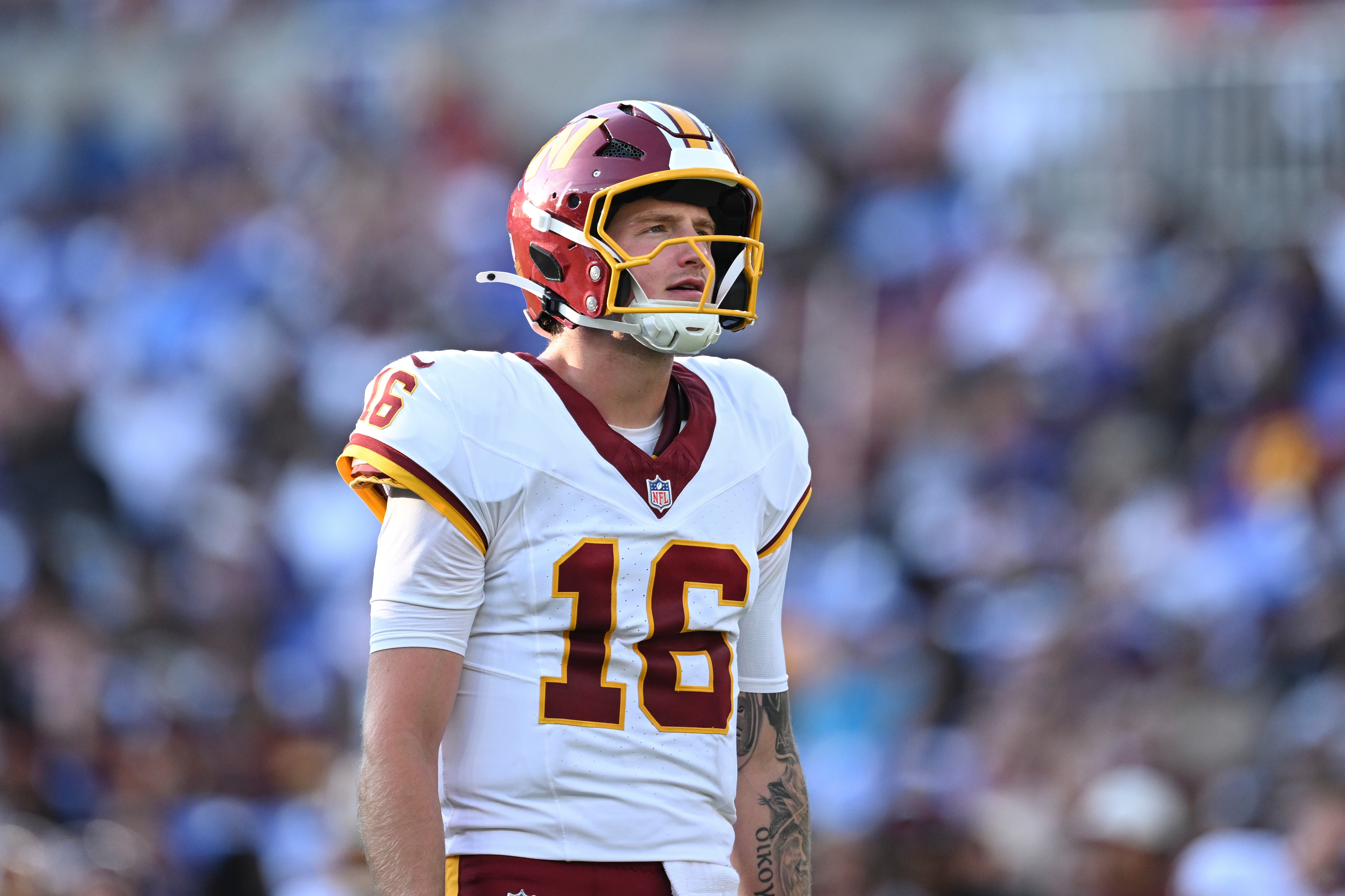 Rookie Athan Kaliakmanis made the 53-man roster as the Commanders' third quarterback. (Terrance Williams/AP)
