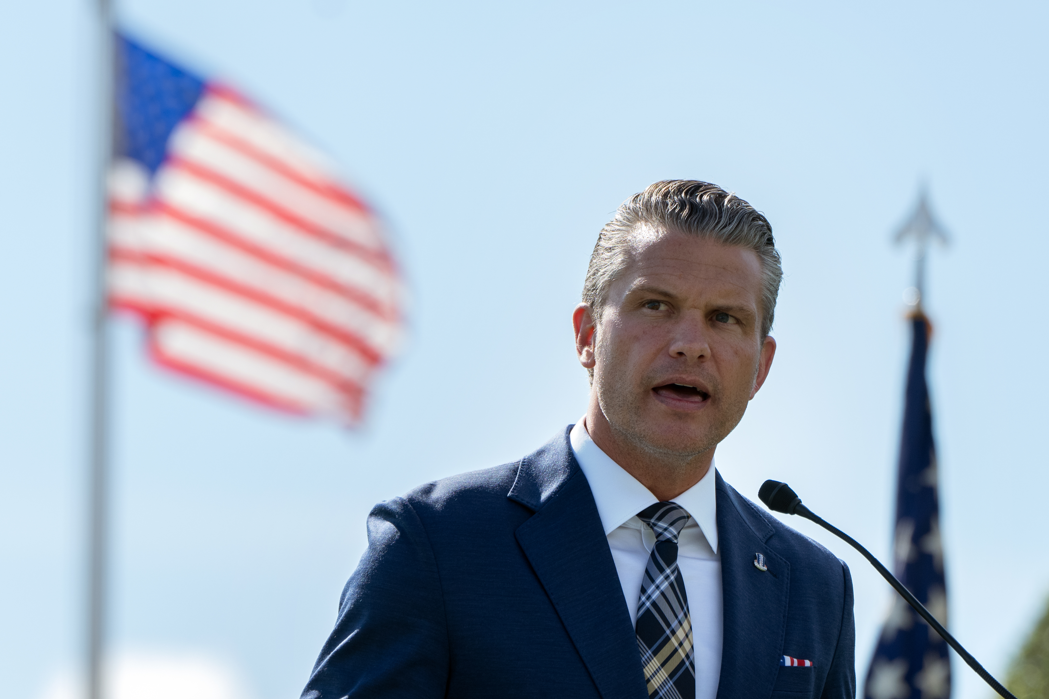 Defense Secretary Pete Hegseth at the Pentagon on Sept. 18. (Mark Schiefelbein/AP)