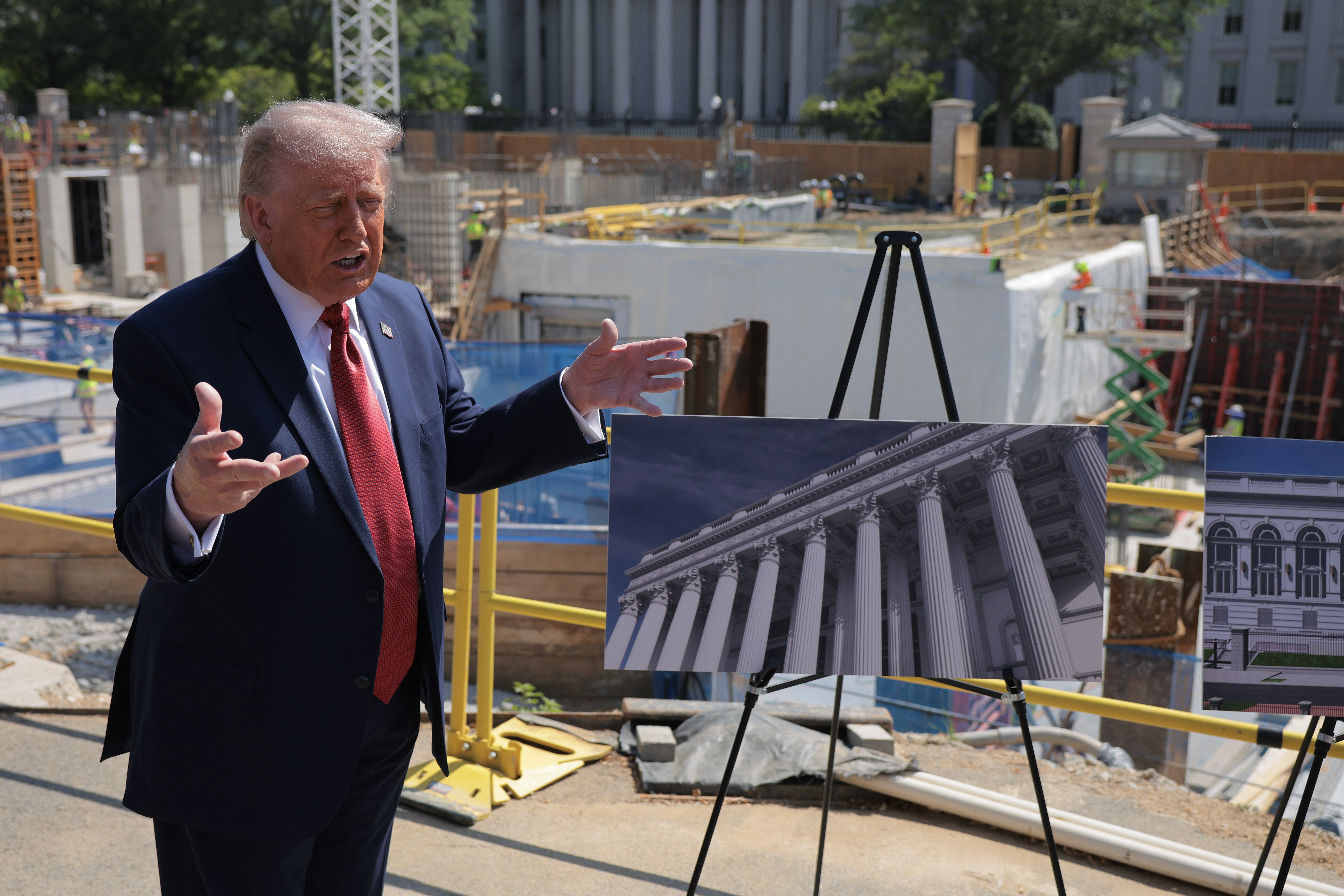 President Donald Trump talks to reporters about his proposed ballroom on May 19. (Chip Somodevilla/Getty Images)
