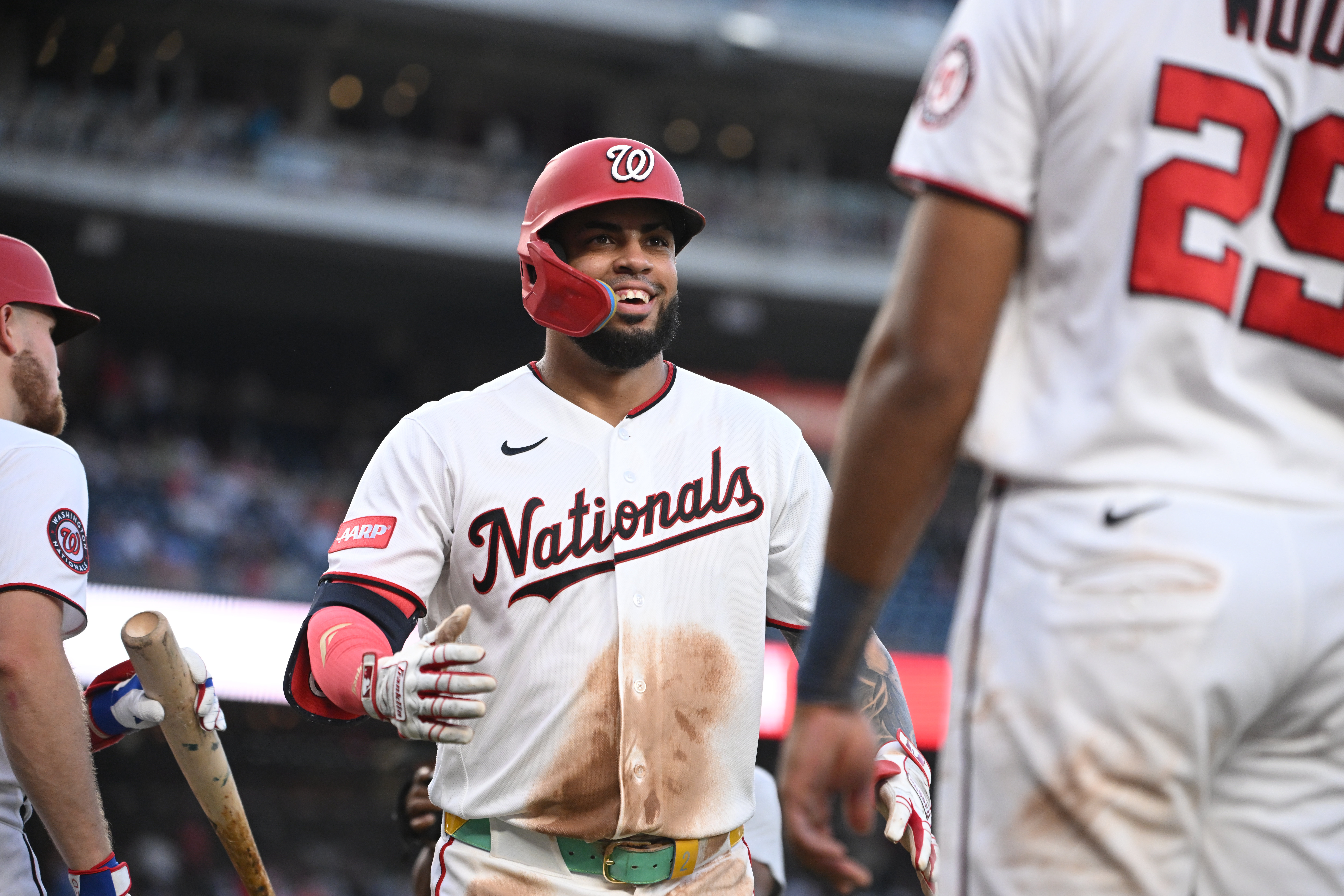 Luis García Jr. belted a three-run home run in the fourth inning Wednesday against the Astros. (Rafael Suanes/IMAGN IMAGES via Reuters Connect)