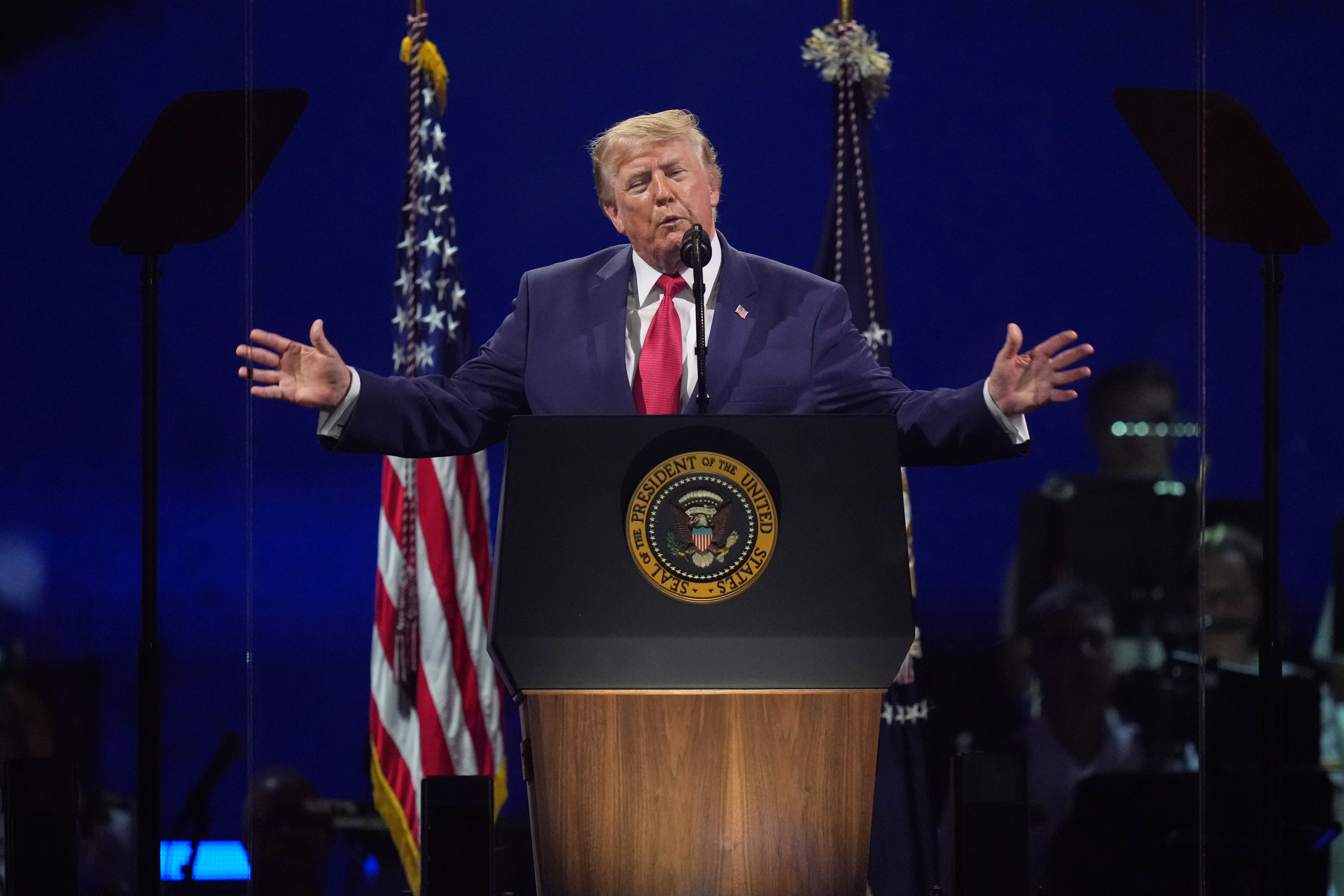 President Donald Trump speaks at the "Salute to America" event on July 4 on the National Mall. He took the stage just after 11 p.m. (Alex Brandon/Ap Photo/Alex Brandon)