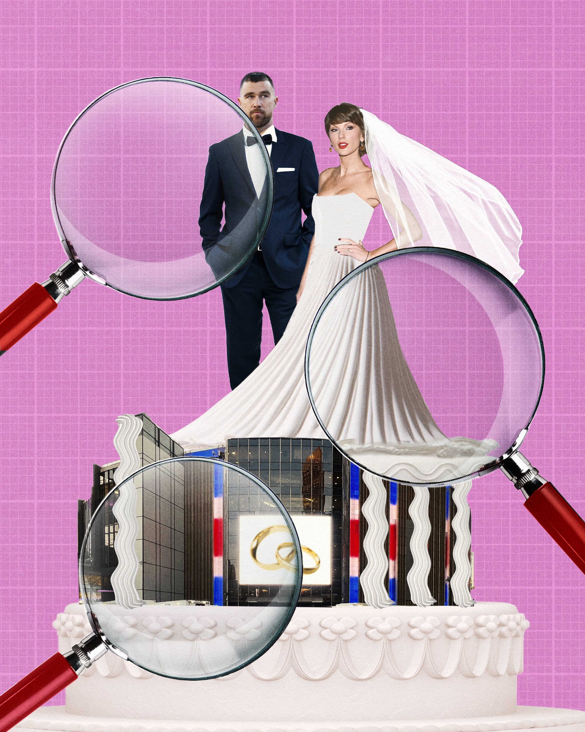 Neither Swift nor Kelce have publicly confirmed the location or date. (Post illustration; Evan Agostini/Invision/AP; Johnnie Izquierdo/Getty; Bruce Bennett/Getty; iStock)