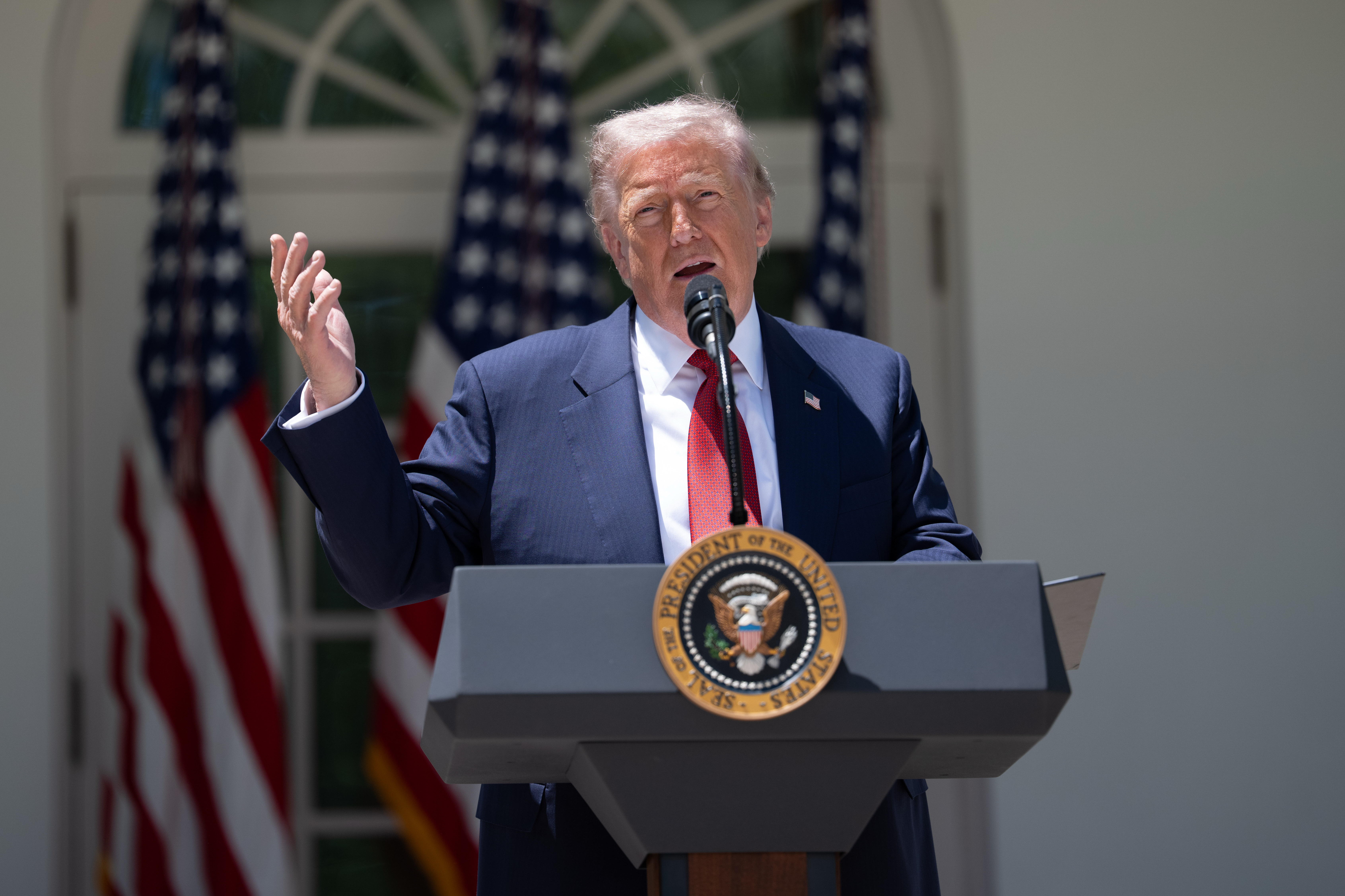 President Donald Trump speaks at the White House on Friday. (Aaron Schwartz/For The Washington Post)
