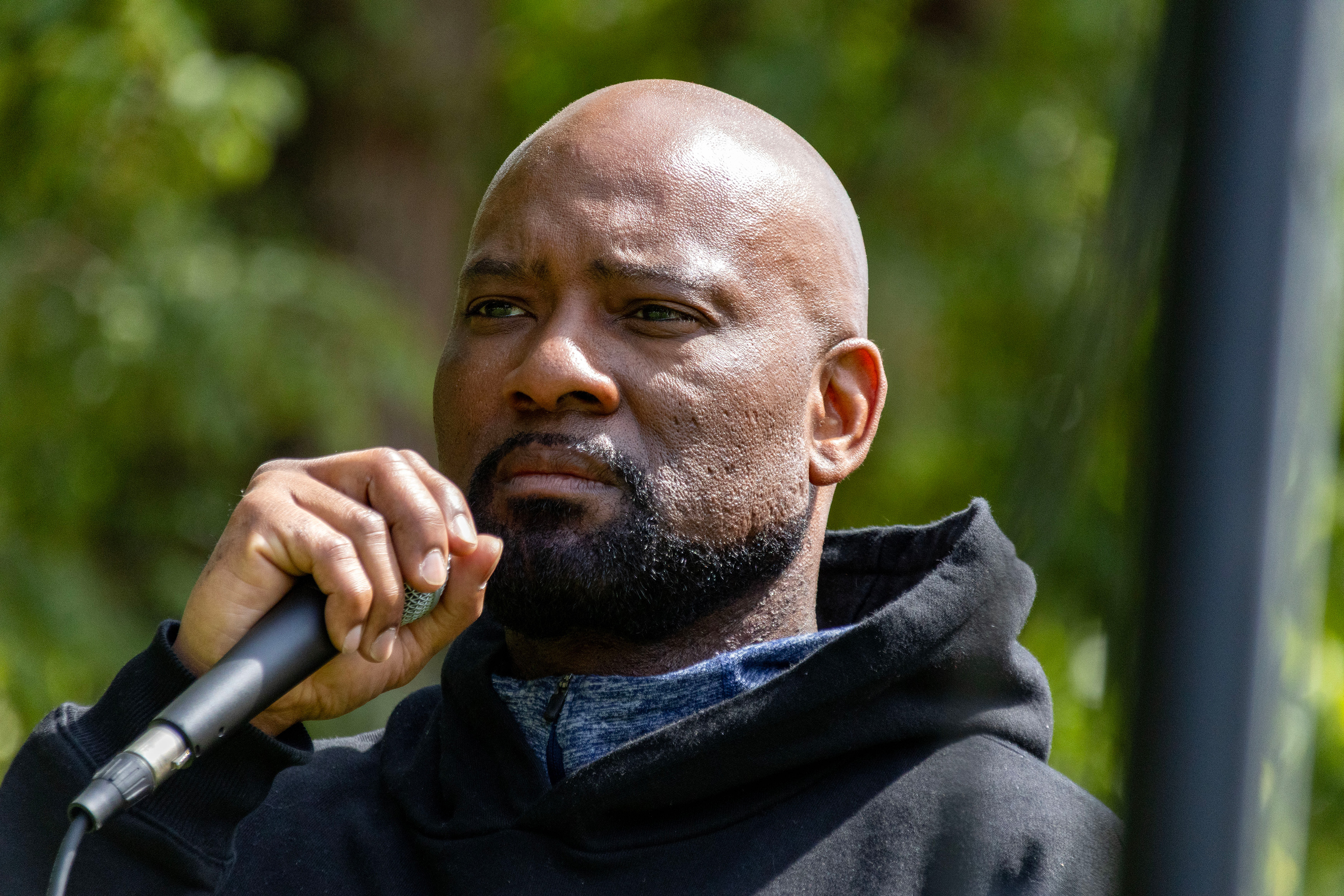 Black speaks at a George Floyd memorial rally last year. (Diane Krauthamer)