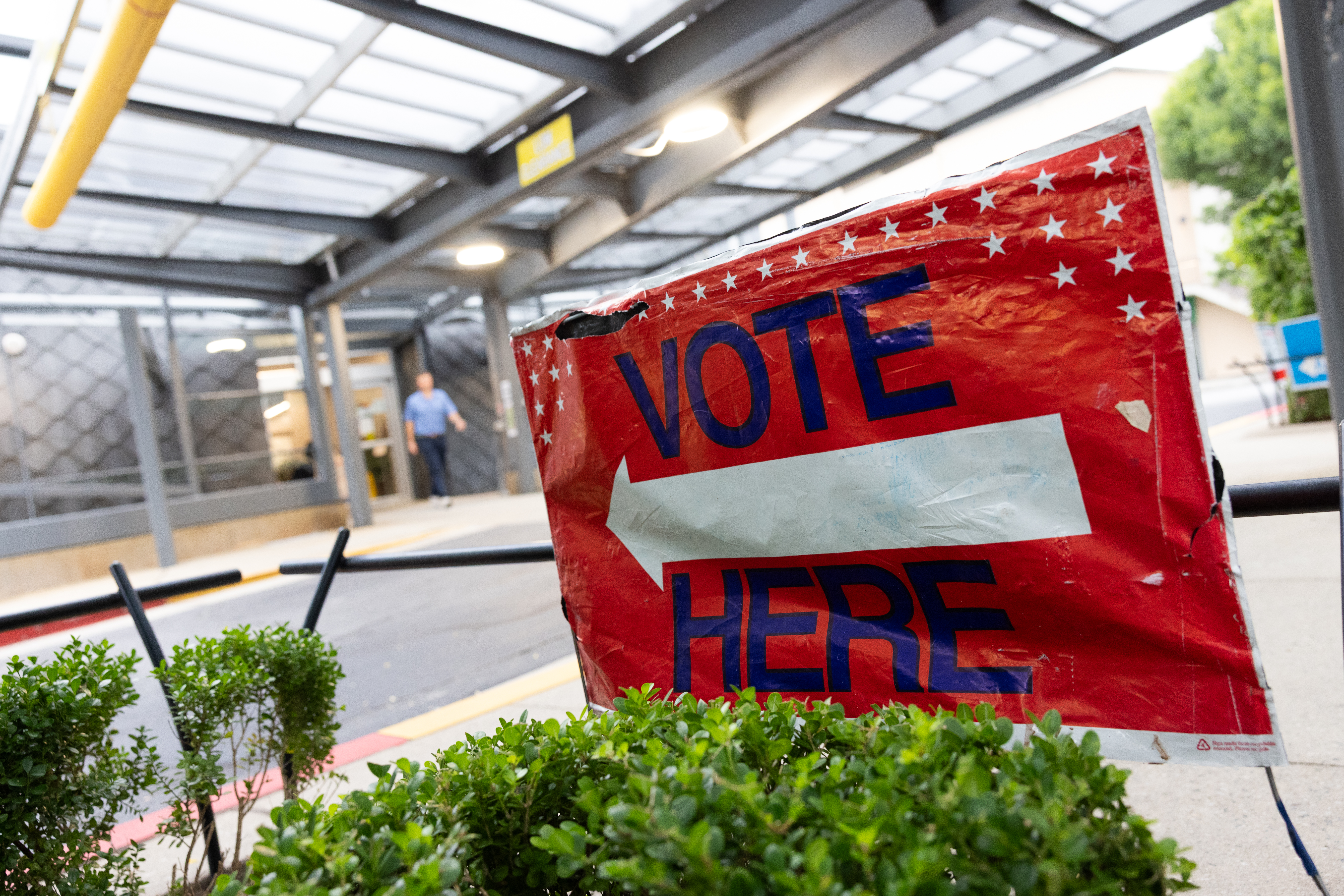 Voters enter a library polling station last month for a primary runoff election in Atlanta. (Jessica McGowan/Getty Images)