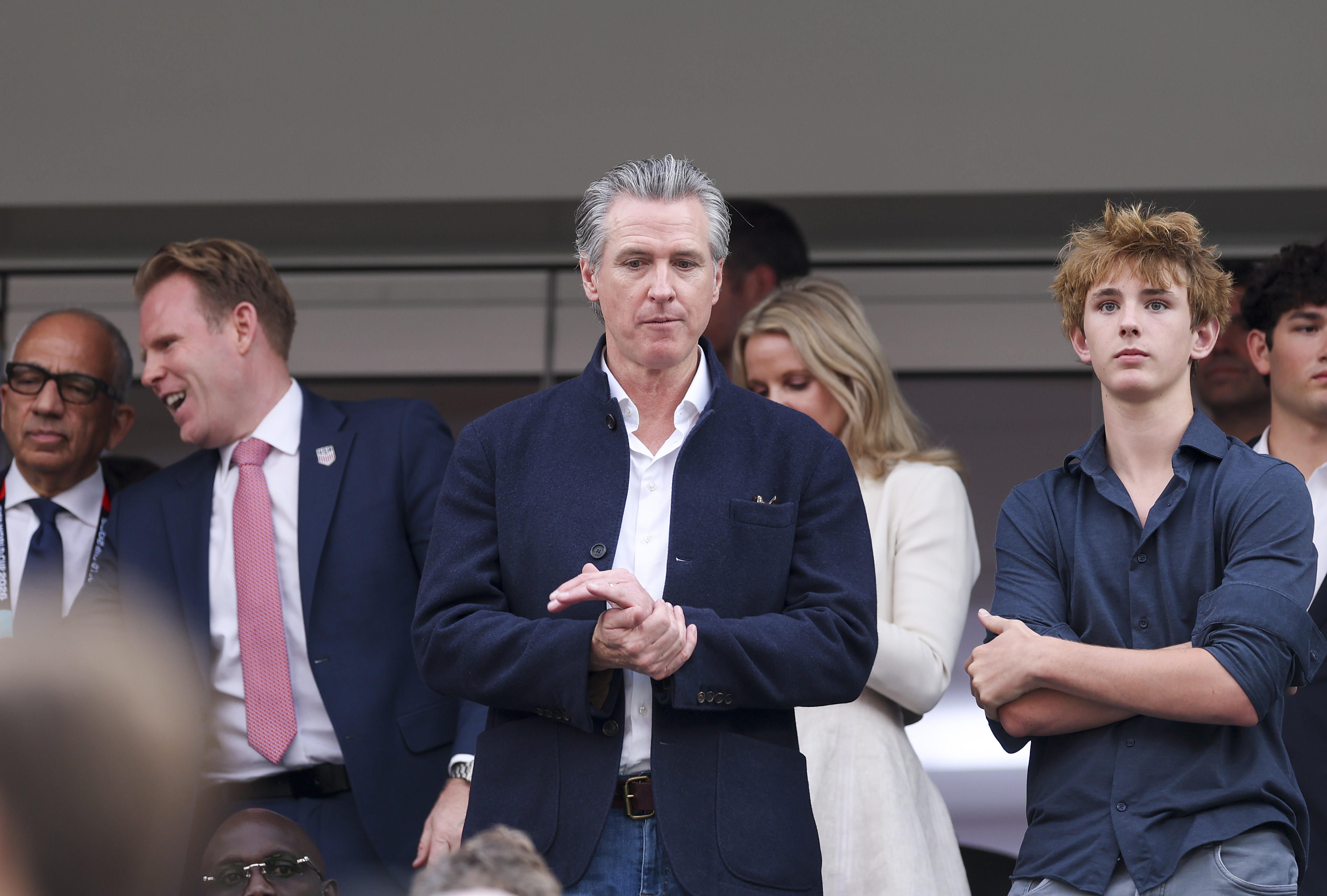 California Gov. Gavin Newsom attends a FIFA World Cup game Friday in Los Angeles. (Jamie Squire/Getty Images)
