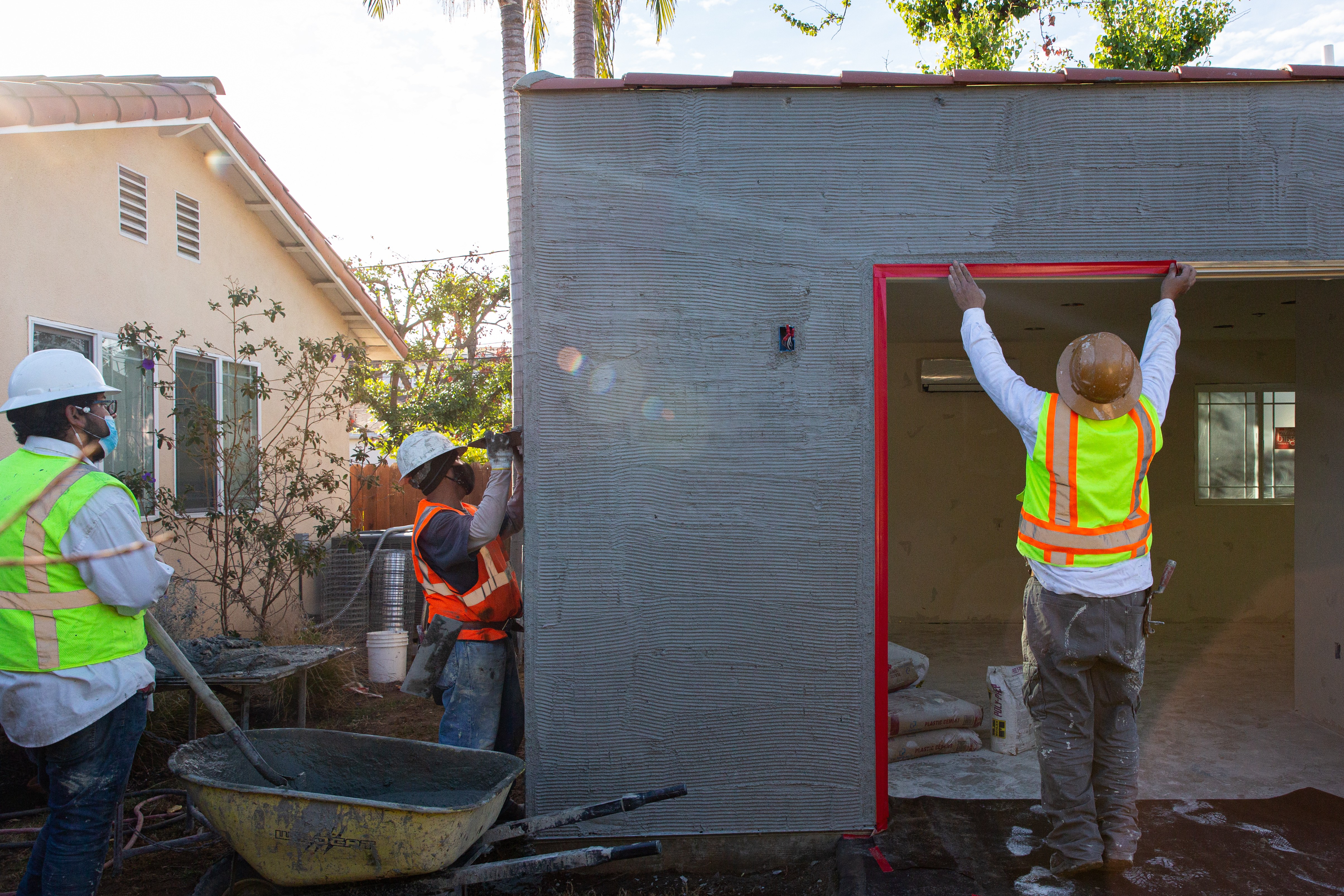 Construction on an accessory dwelling unit in Los Angeles. (Allison Zaucha/For The Washington Post)