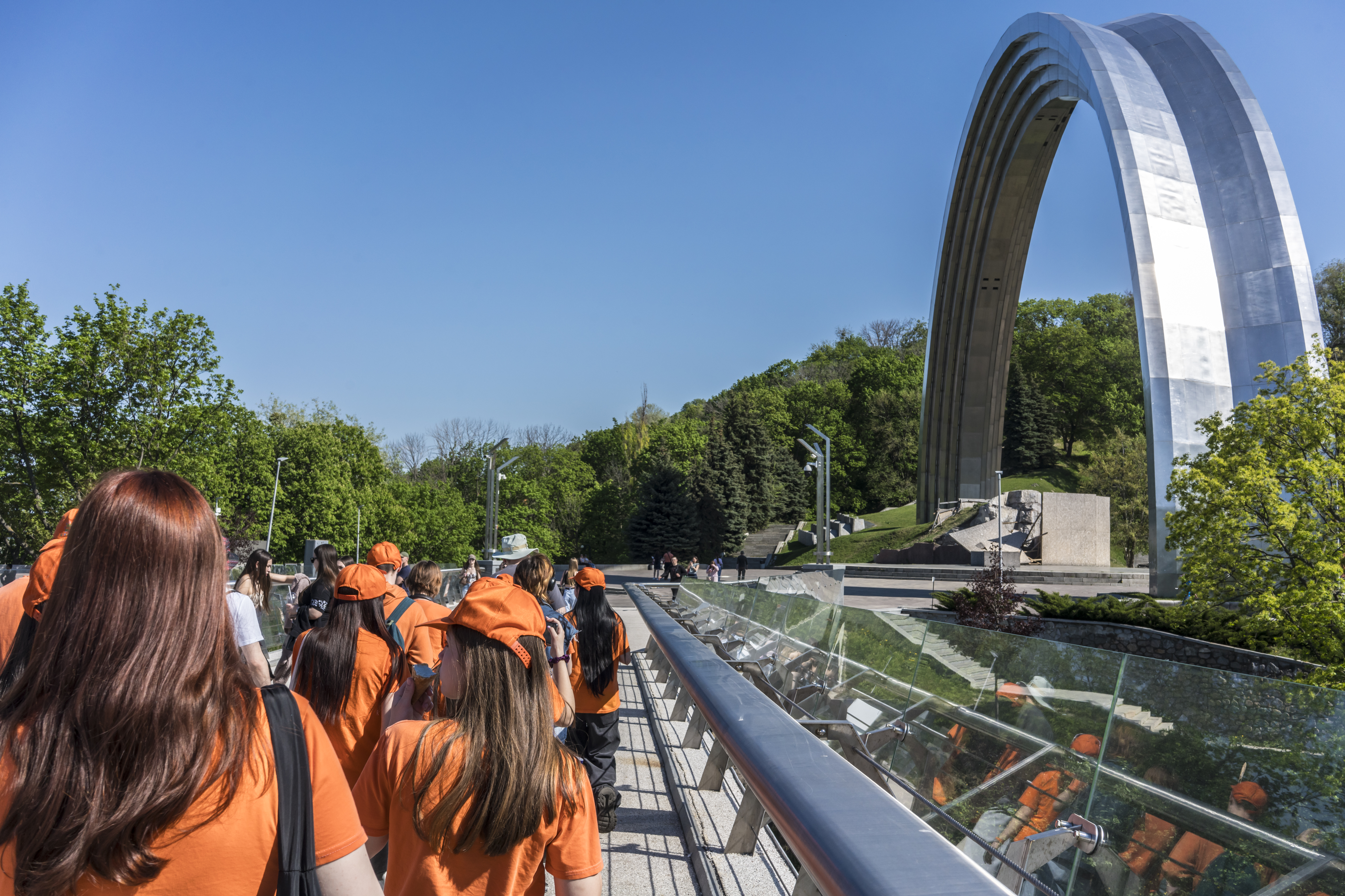 Members of a Ukrainian youth organization tour Kyiv on Tuesday. (Photos by Brendan Hoffman/For The Washington Post)