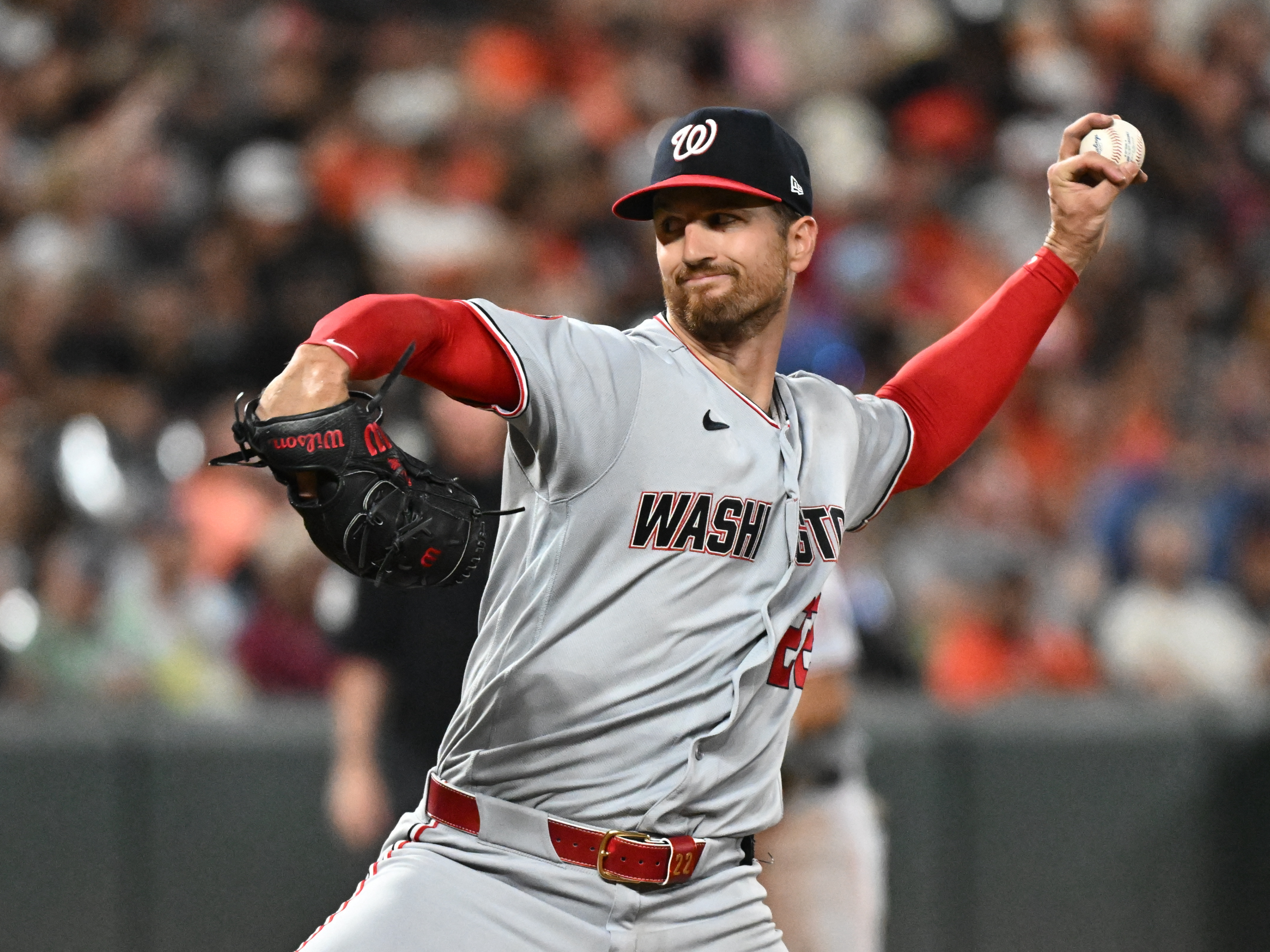 Foster Griffin of the Washington Nationals pitches during the seventh inning against the Baltimore Orioles. (James A. Pittman/Imagn Images/Reuters Connect)