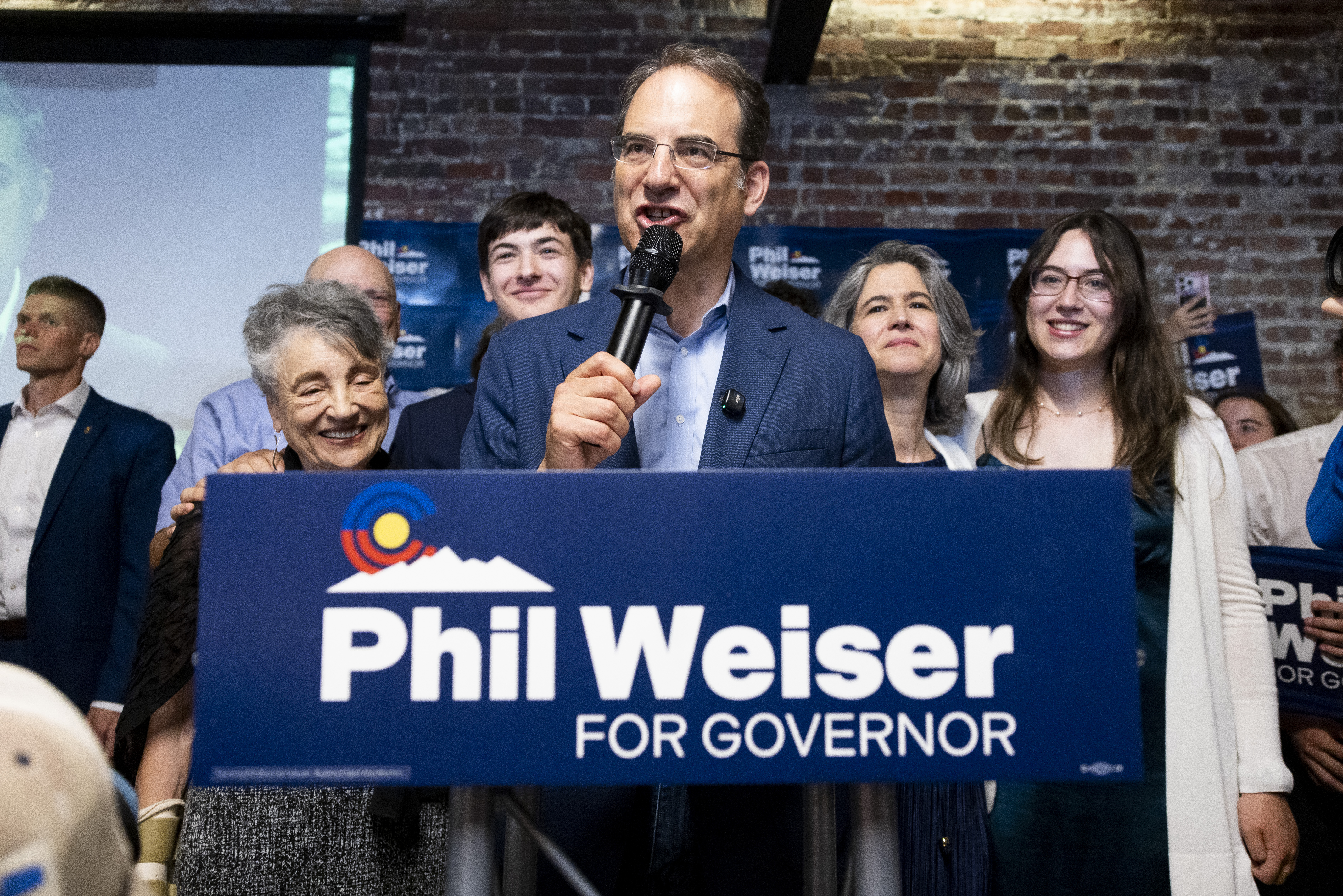 State Attorney General Phil Weiser speaks in Denver after winning the Democratic gubernatorial primary Tuesday. (Michael Ciaglo/Getty Images)