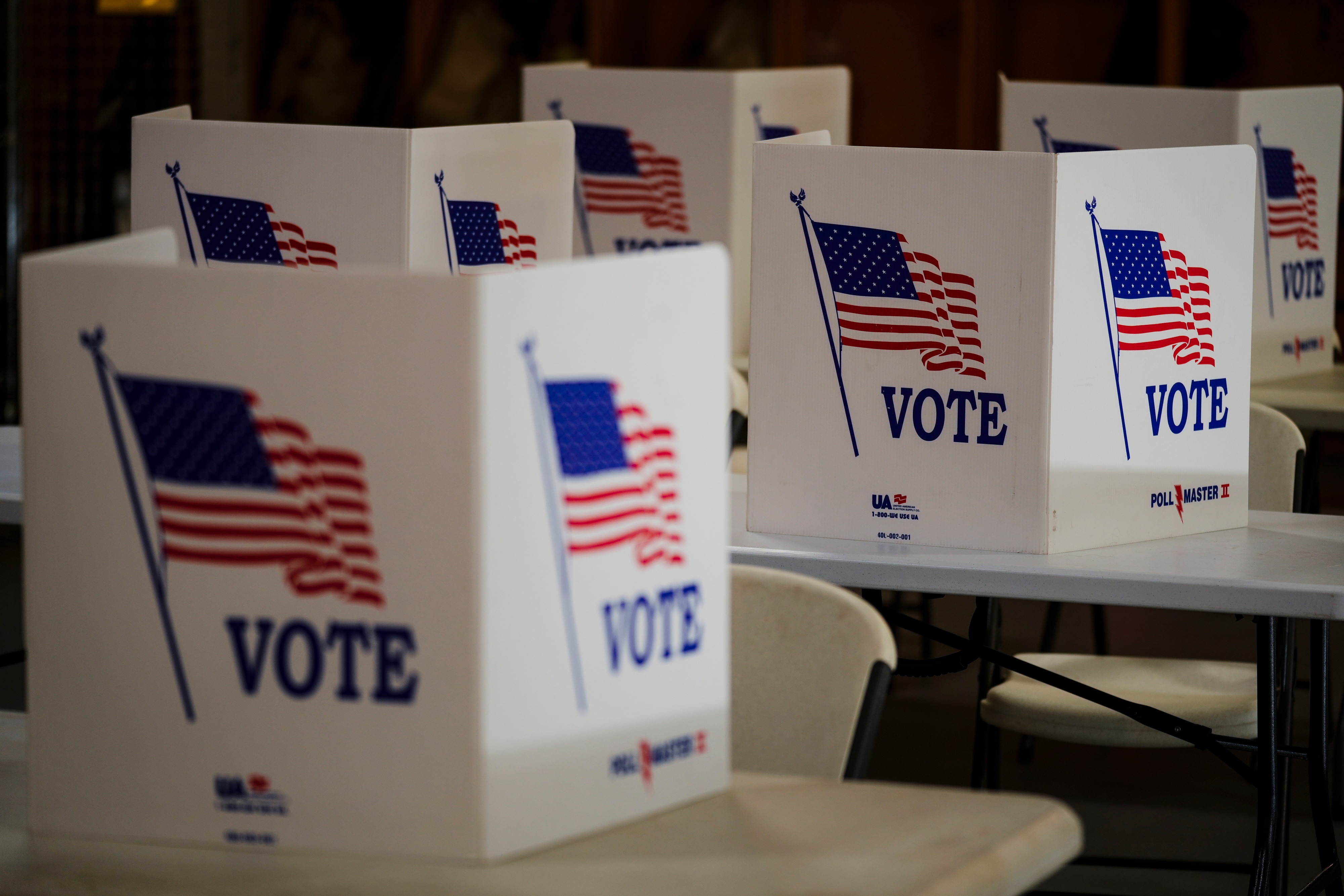 Voting booths at a polling place in Newtown, Pennsylvania, in 2024. (Matt Rourke/AP)