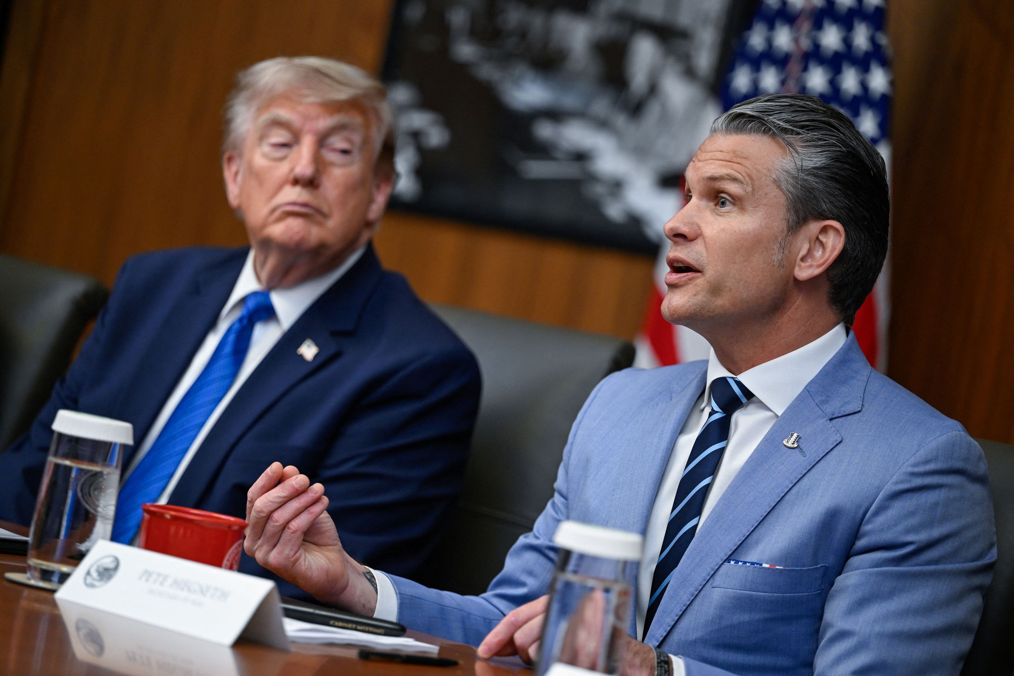 The exchange underscored Trump’s increasing frustration with his defense secretary, who was one of the biggest early advocates for taking military action against Iran. (Daniel Heuer/Reuters)