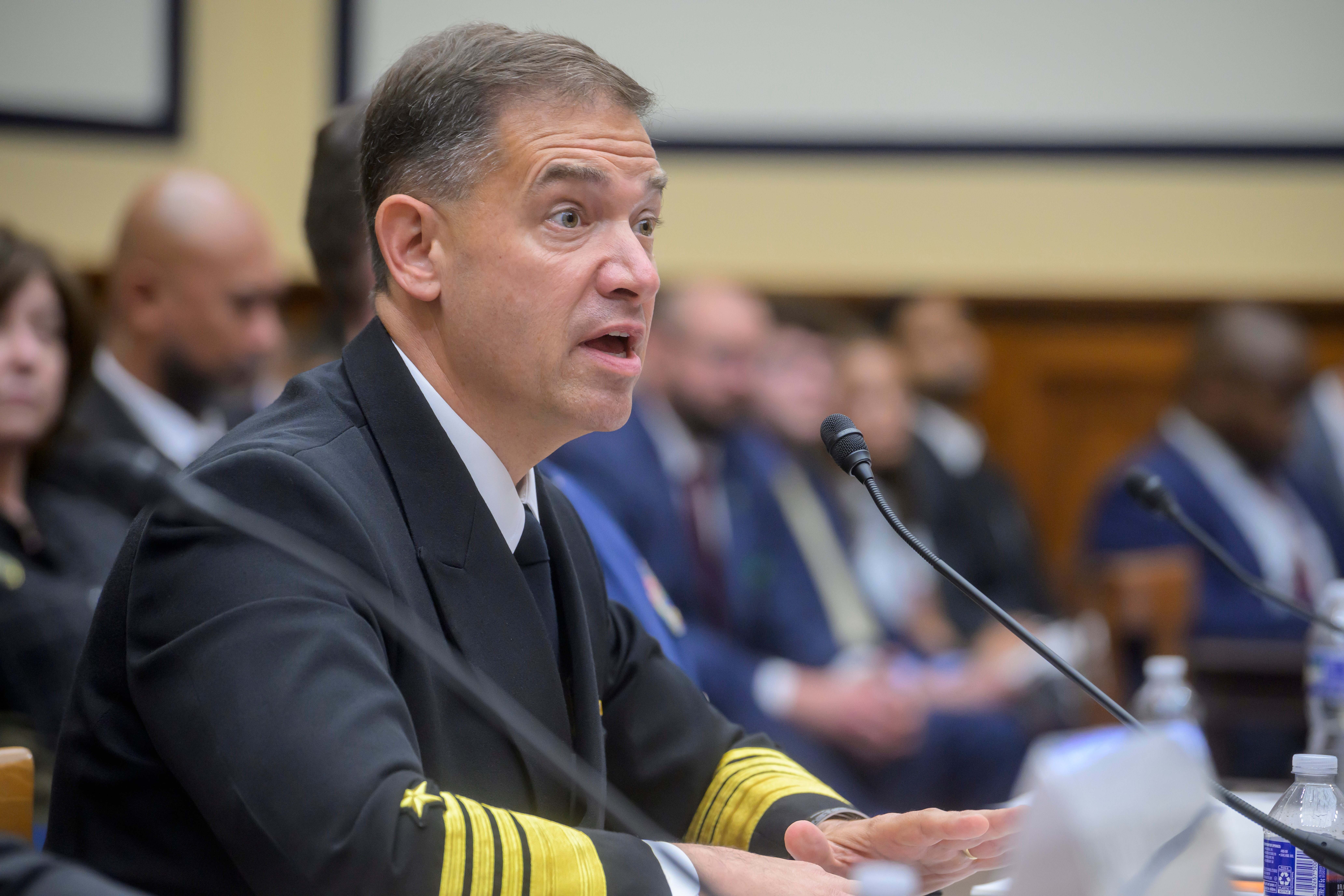 Navy Adm. Brad Cooper, head of U.S. Central Command, meets with House lawmakers at the U.S. Capitol on Tuesday. (Rod Lamkey/AP Photo/Rod Lamkey)