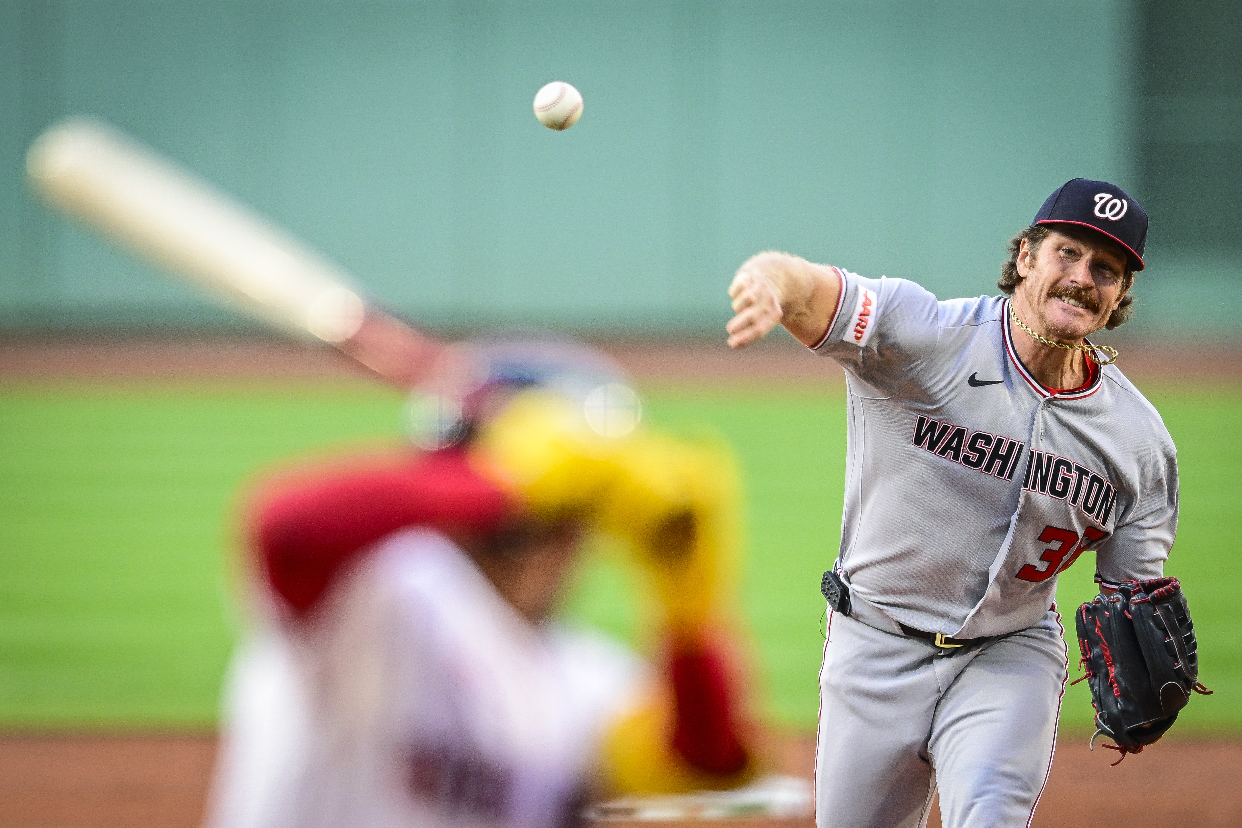Nationals starter Miles Mikolas allowed six runs in seven innings during Washington's loss at Fenway Park. (Jaiden Tripi/Getty Images)