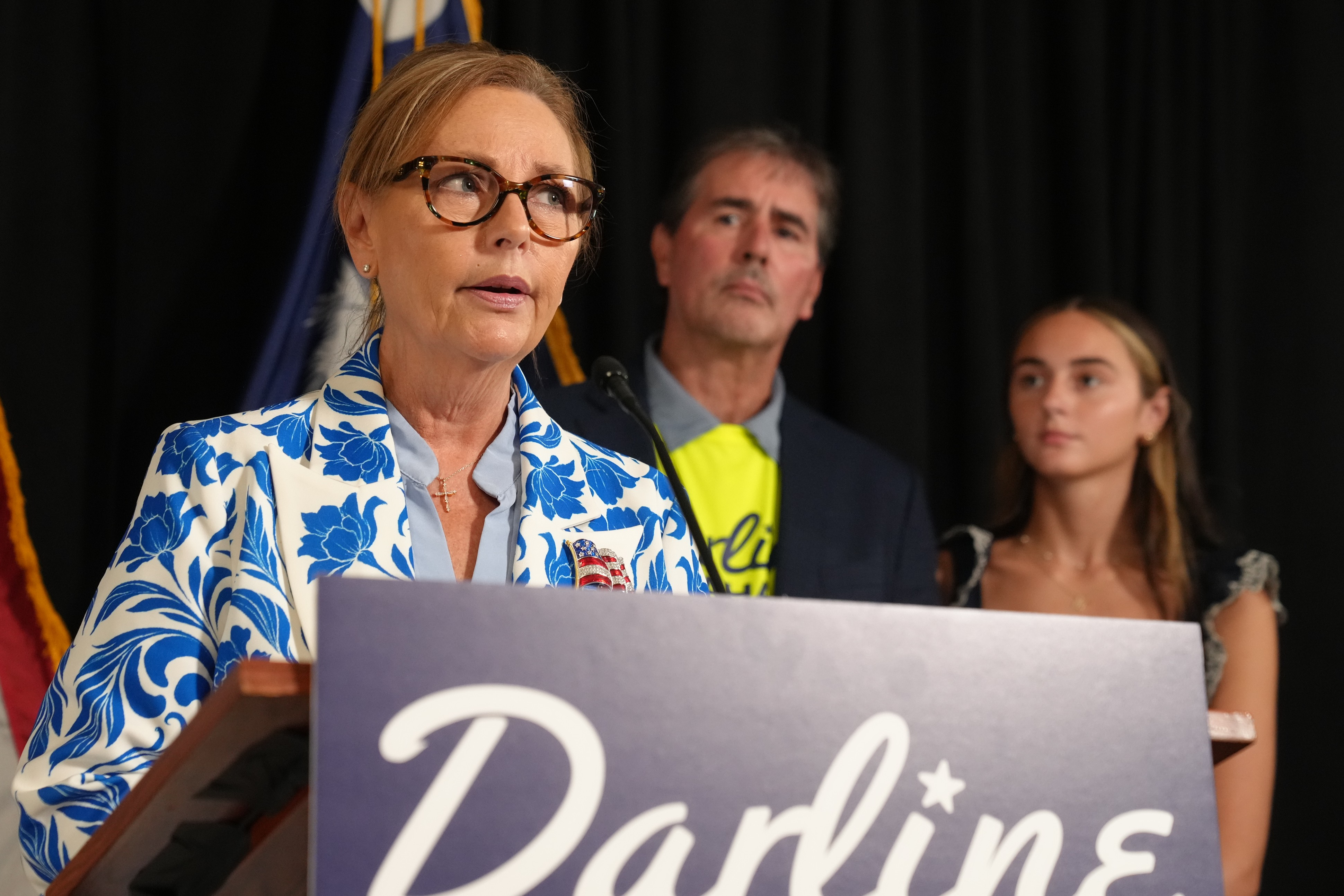 Sen. Darline Graham (R-South Carolina) speaks with reporters Tuesday after advancing to a GOP primary runoff. (Meg Kinnard/AP)