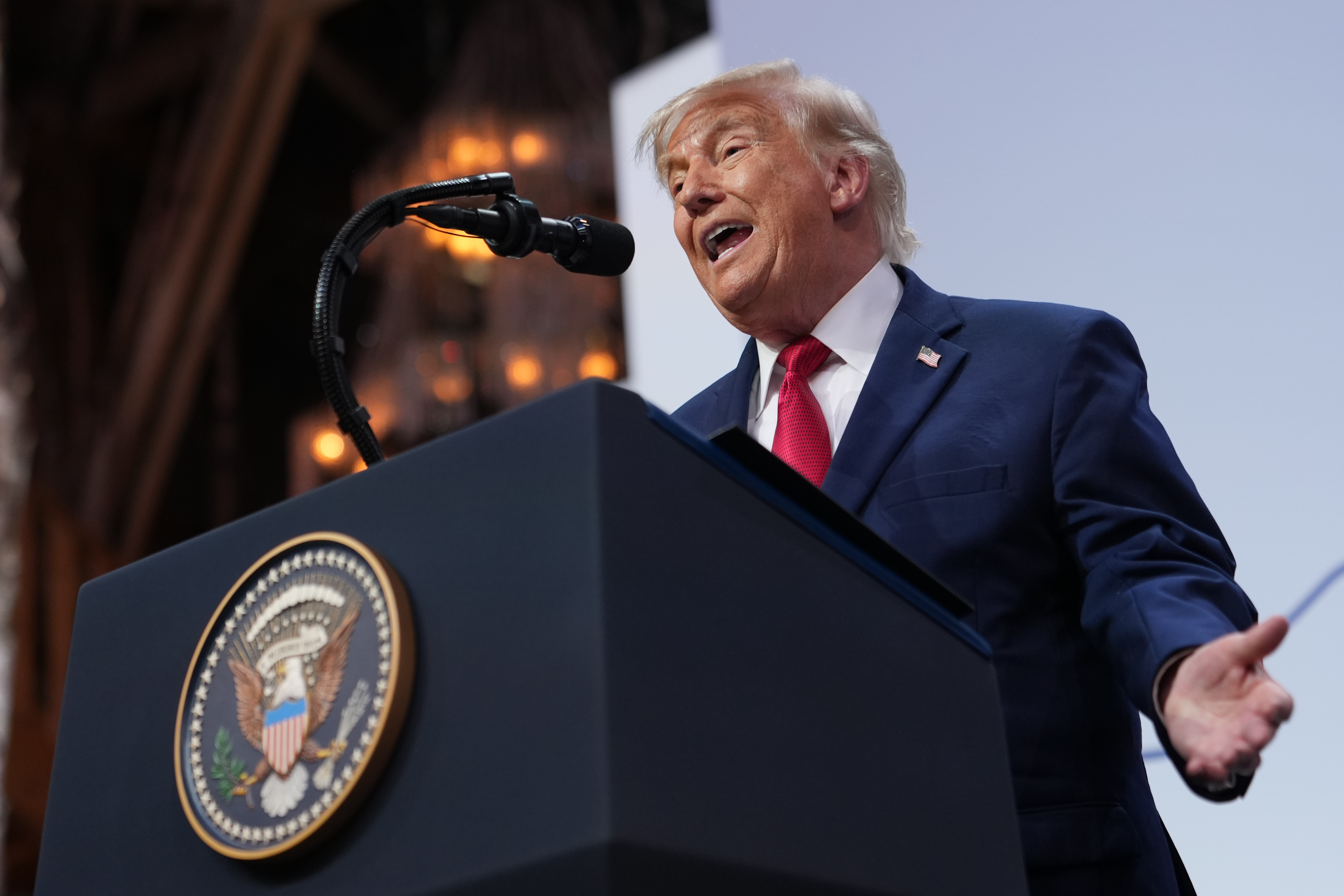 President Donald Trump speaks Wednesday during a news conference at the G-7 summit in Evian-les-Bains, France. (Julia Demaree Nikhinson/AP)