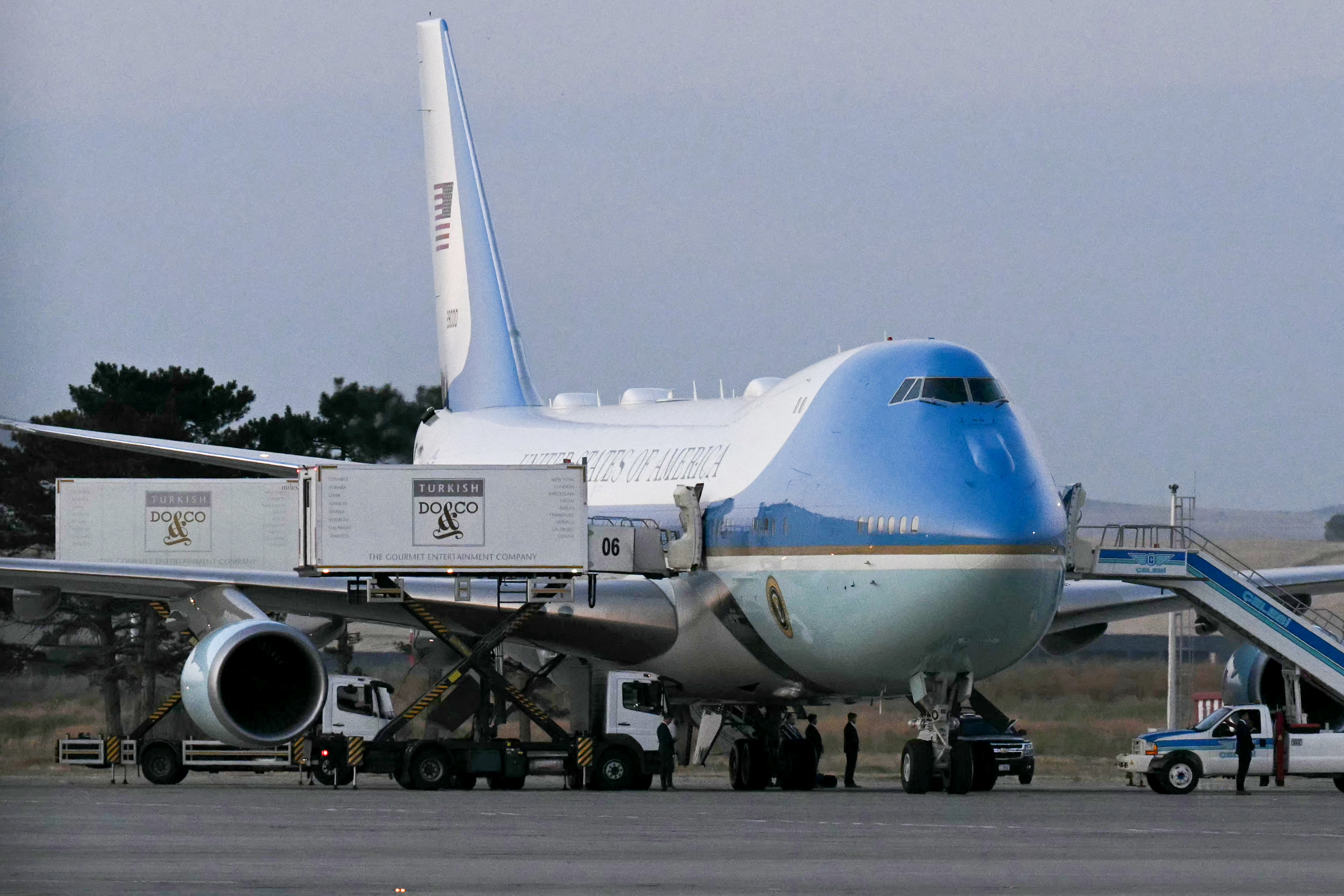 Air Force One is seen before President Donald Trump’s departure last month from Ankara Esenboga Airport in Turkey, where he was attending the NATO summit. (Saul Loeb/AFP/Getty Images)