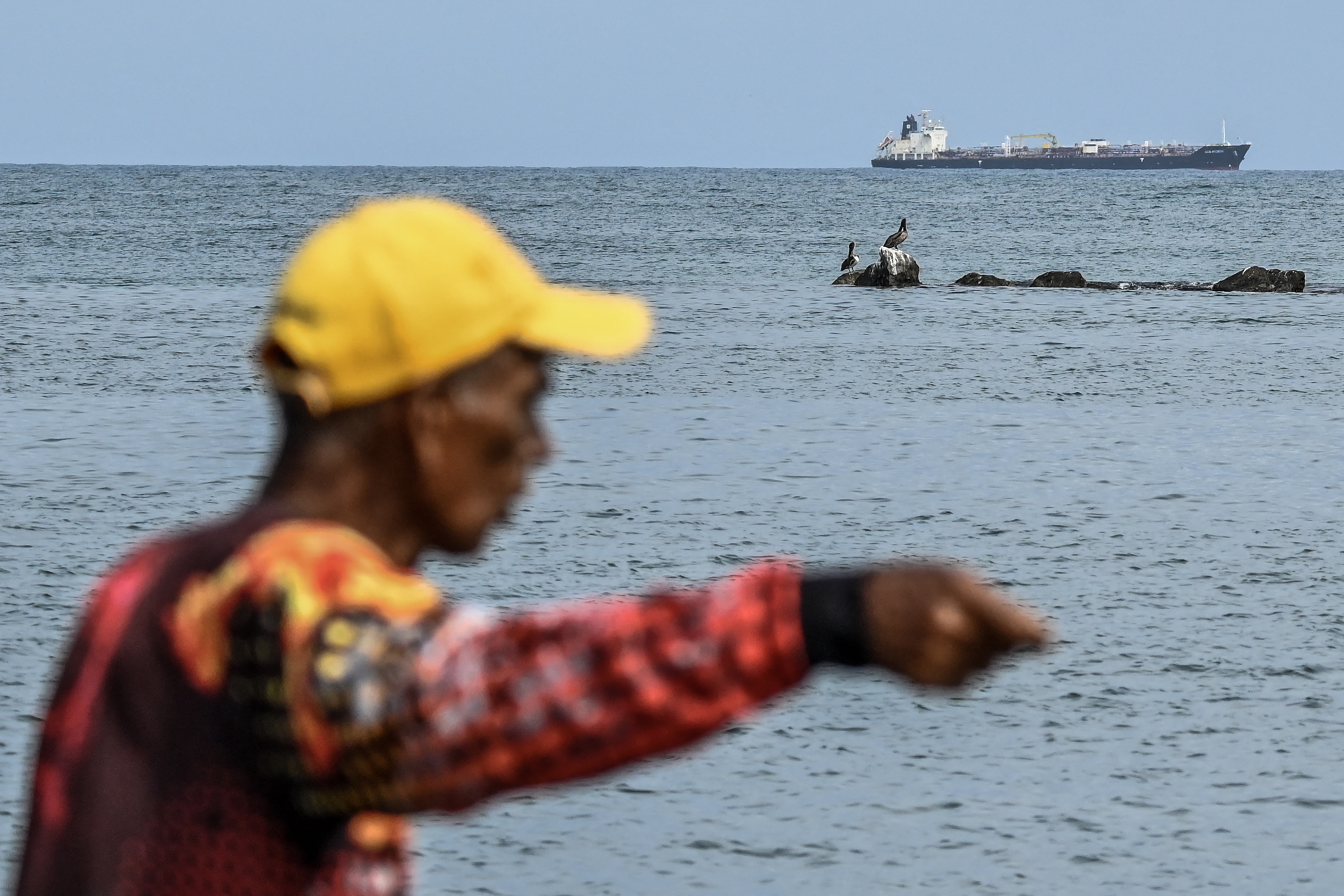 The Hong Kong-flagged oil tanker Sea Horse, carrying 200,000 barrels of Russia-origin fuel originally bound for Cuba, off the coast of Puerto Cabello, Venezuela, on Sunday. (Maryorin Mendez/AFP/Getty Images)