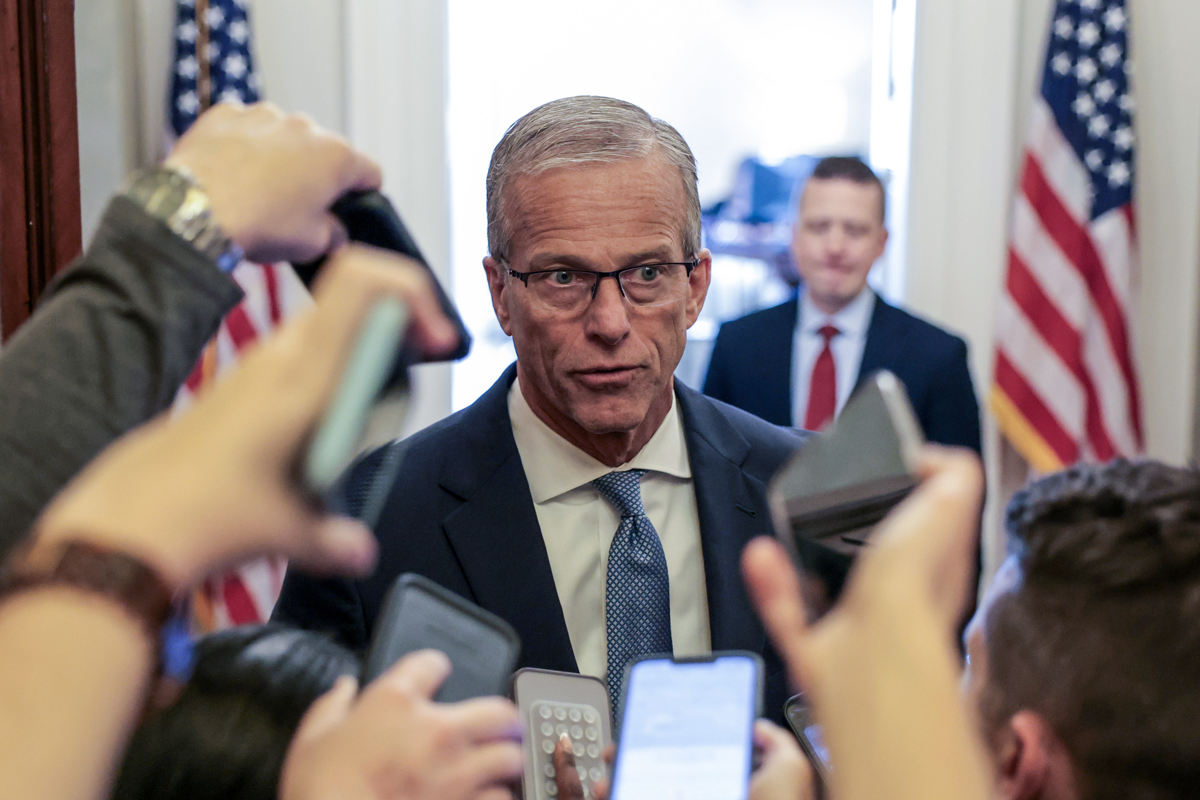 Senate Majority Leader John Thune (R-South Dakota) issued a rare rebuke of President Donald Trump after Trump called for lawmakers to fire the Senate parliamentarian. (Anna Moneymaker/Getty Images)