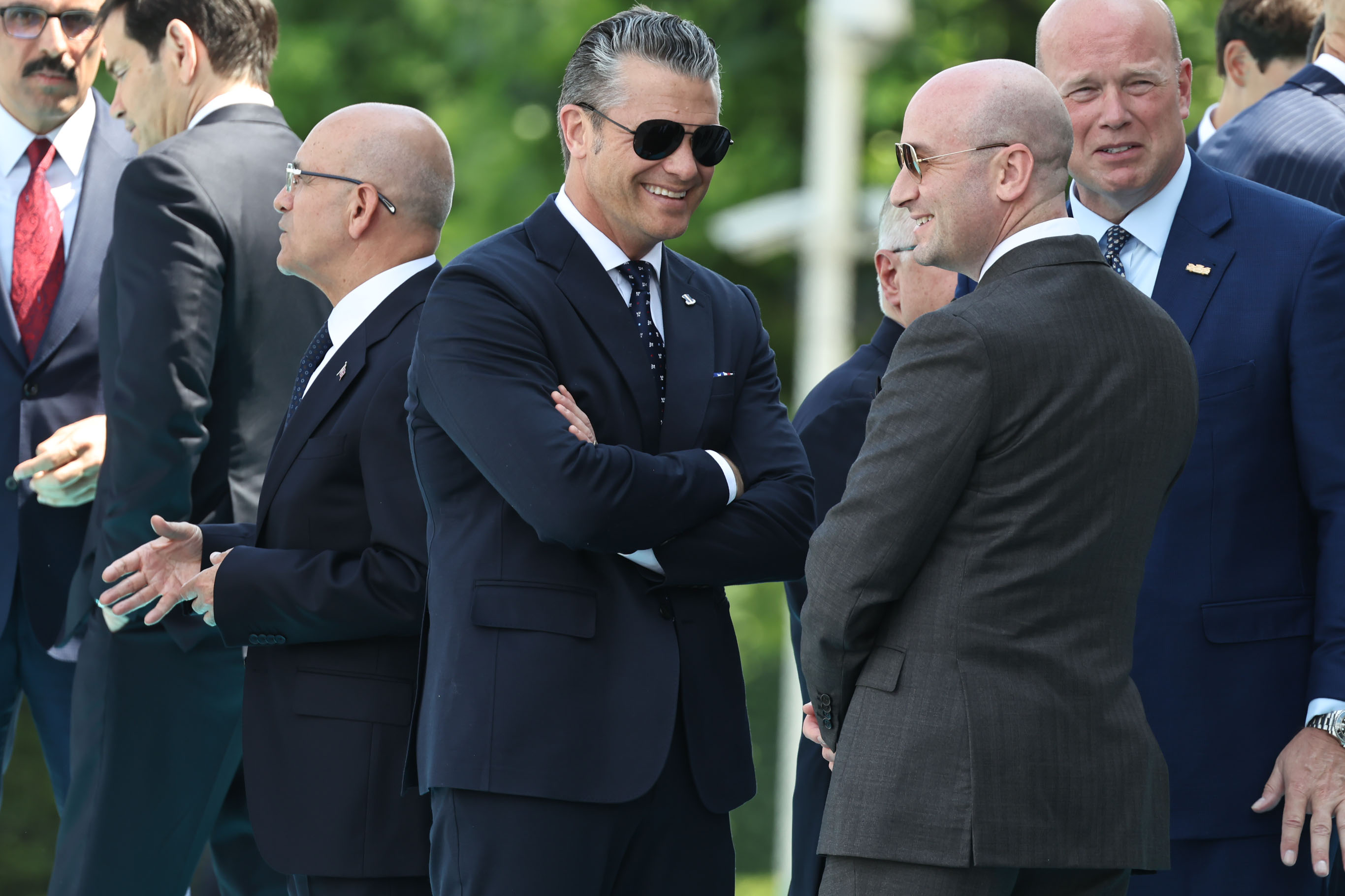 Defense Secretary Pete Hegseth joins other administration officials awaiting President Donald Trump’s to the NATO Summit in Ankara, Turkey. (Chris McGrath/Getty Images)