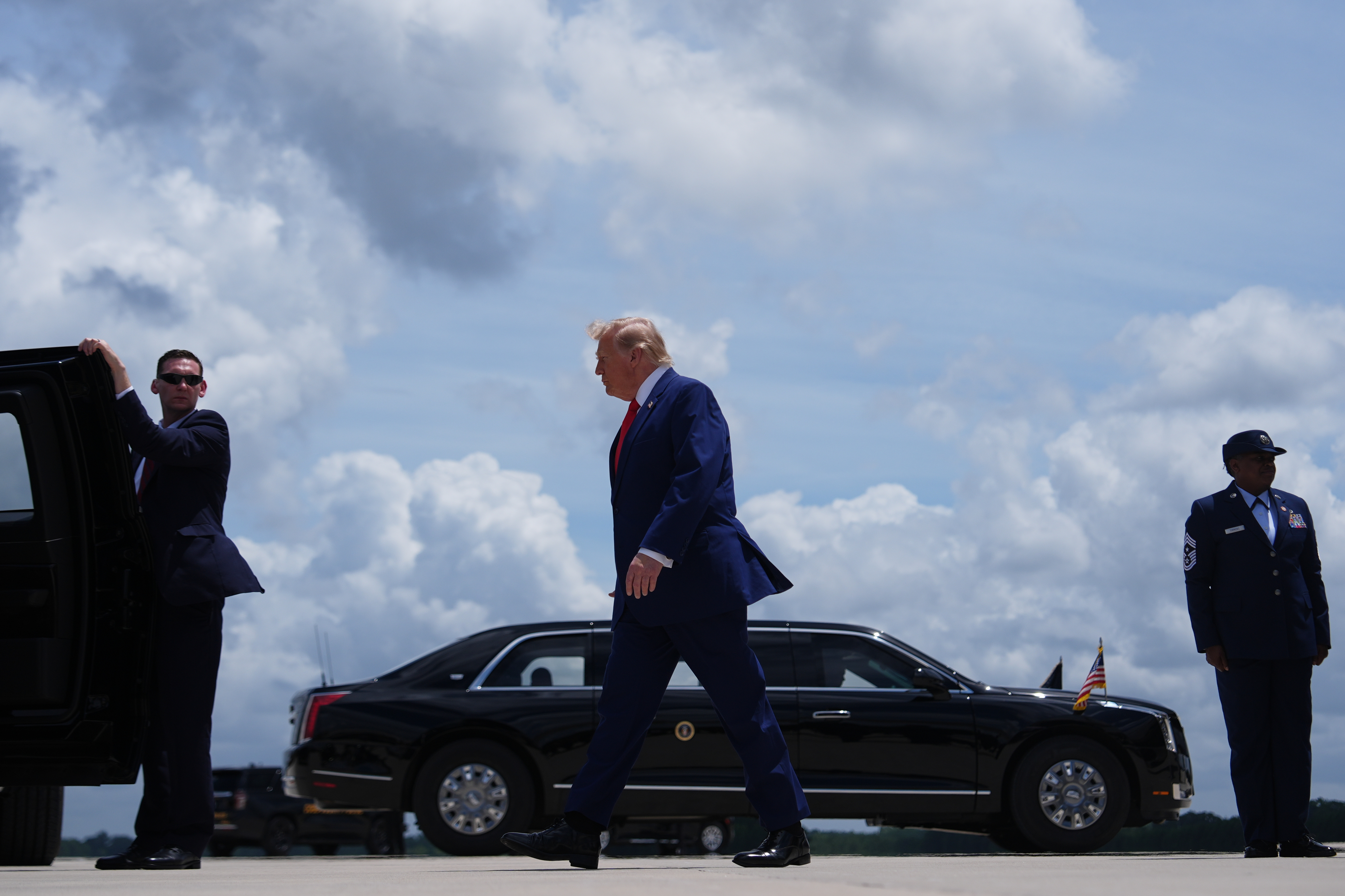 President Donald Trump arrives at Dobbins Air Reserve Base in Marietta, Georgia, on Wednesday. (Julia Demaree Nikhinson/AP)