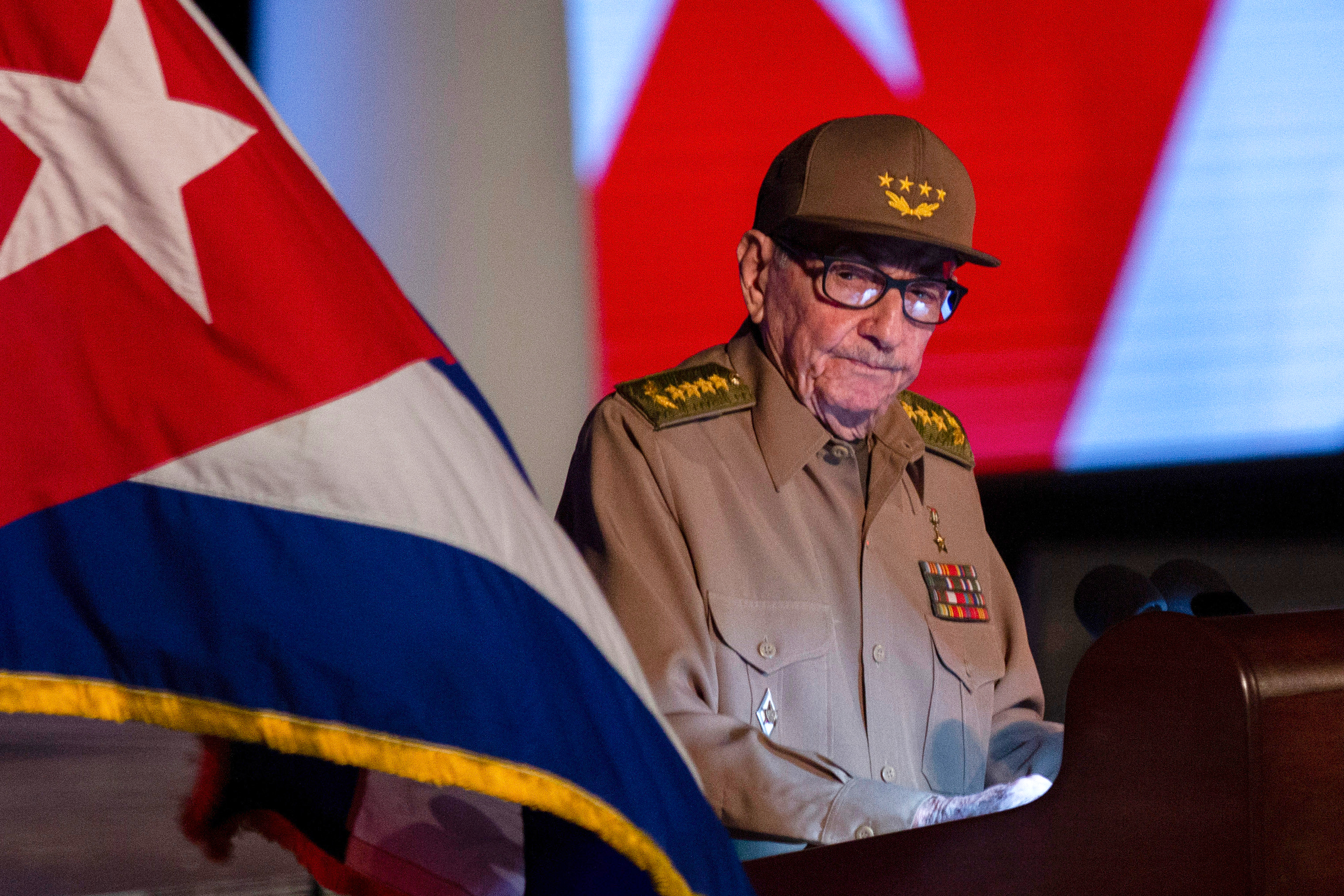 Former Cuban president Raúl Castro during a speech in Santiago, Cuba, on Jan. 1, 2024. (Ismael Francisco/AP)