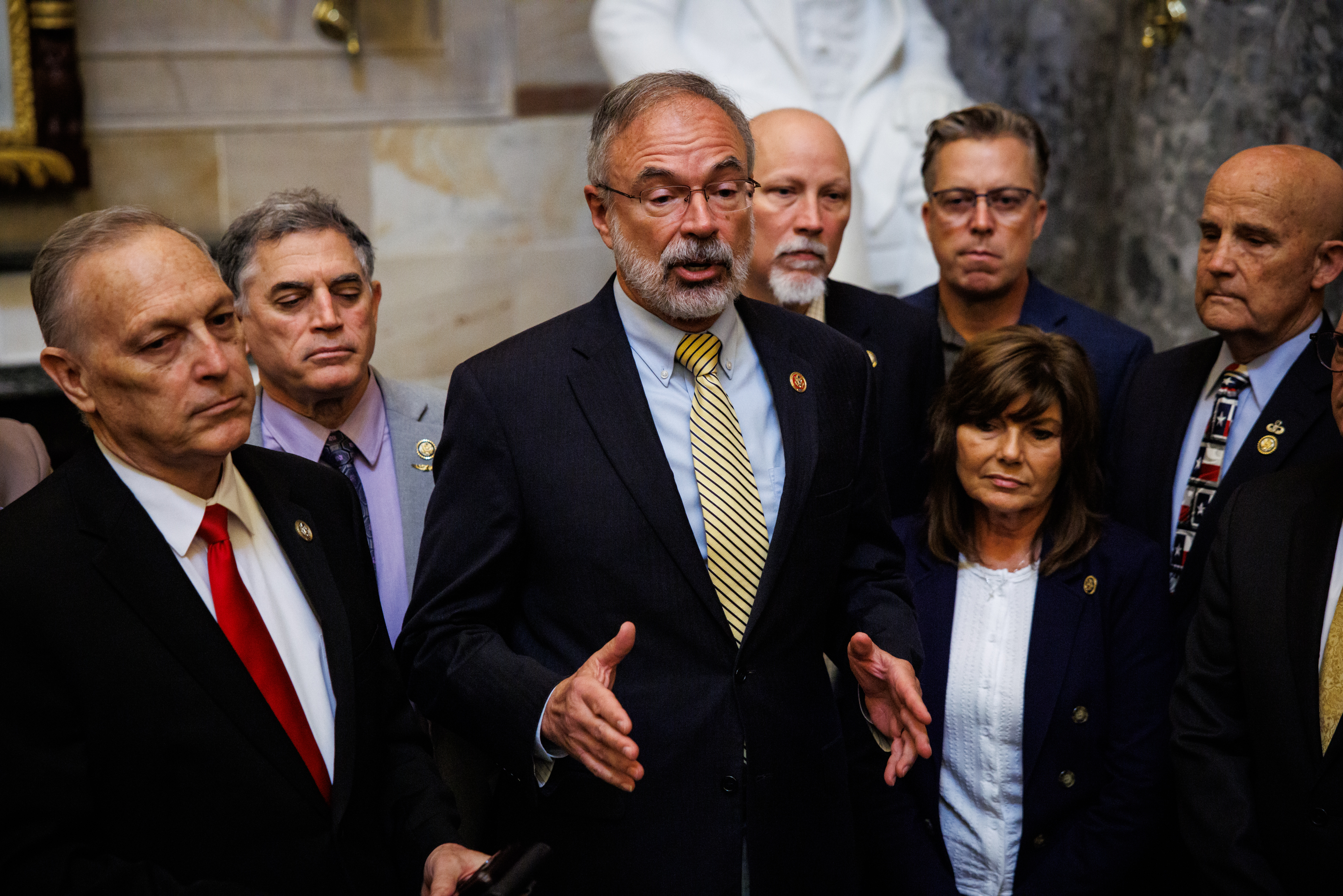 Rep. Andy Harris (R-Maryland) speaks to reporters at the Capitol in March. (Samuel Corum/Getty Images)