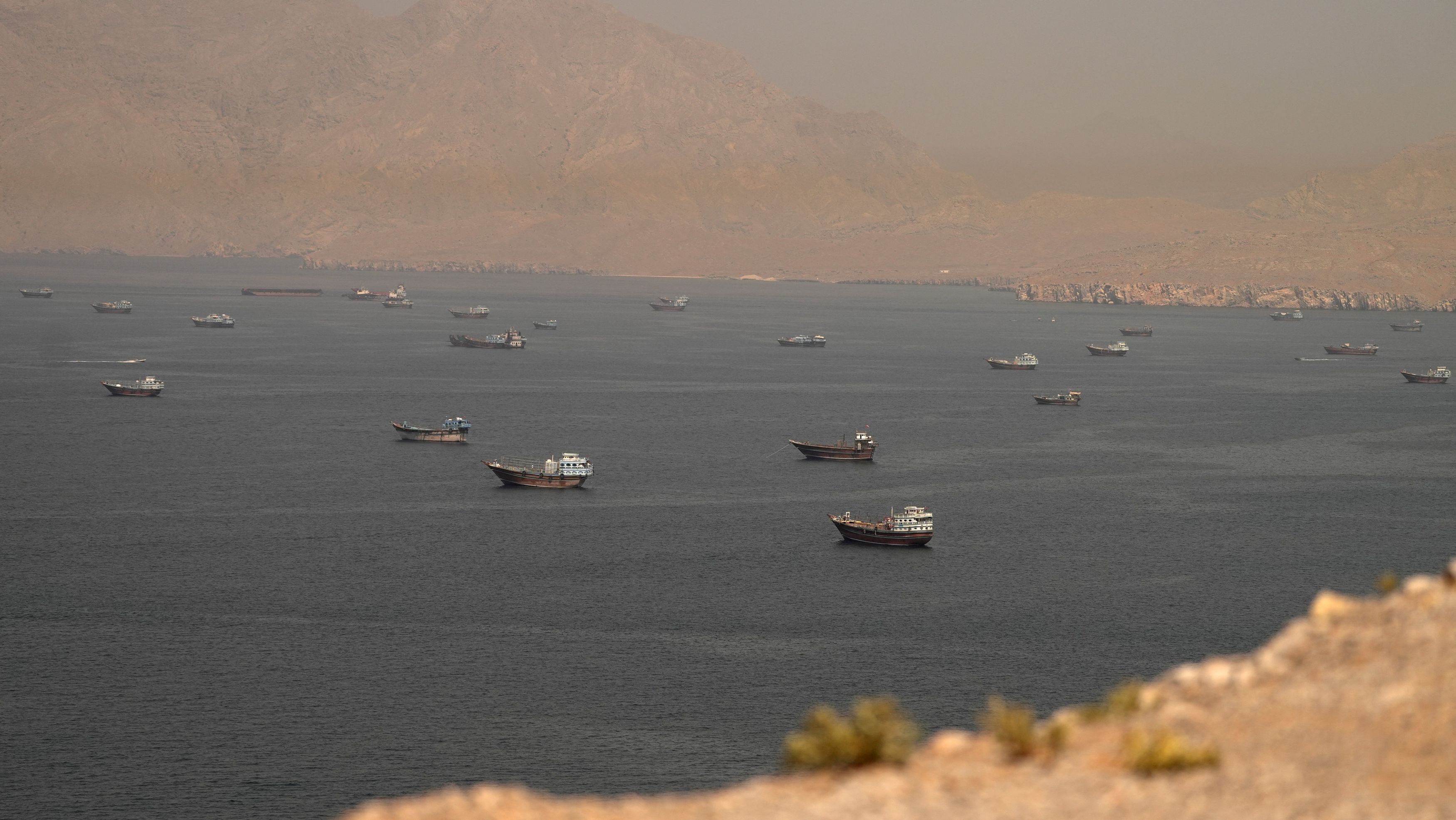 The Strait of Hormuz, as seen from Musandam, Oman, on Thursday. (Reuters)