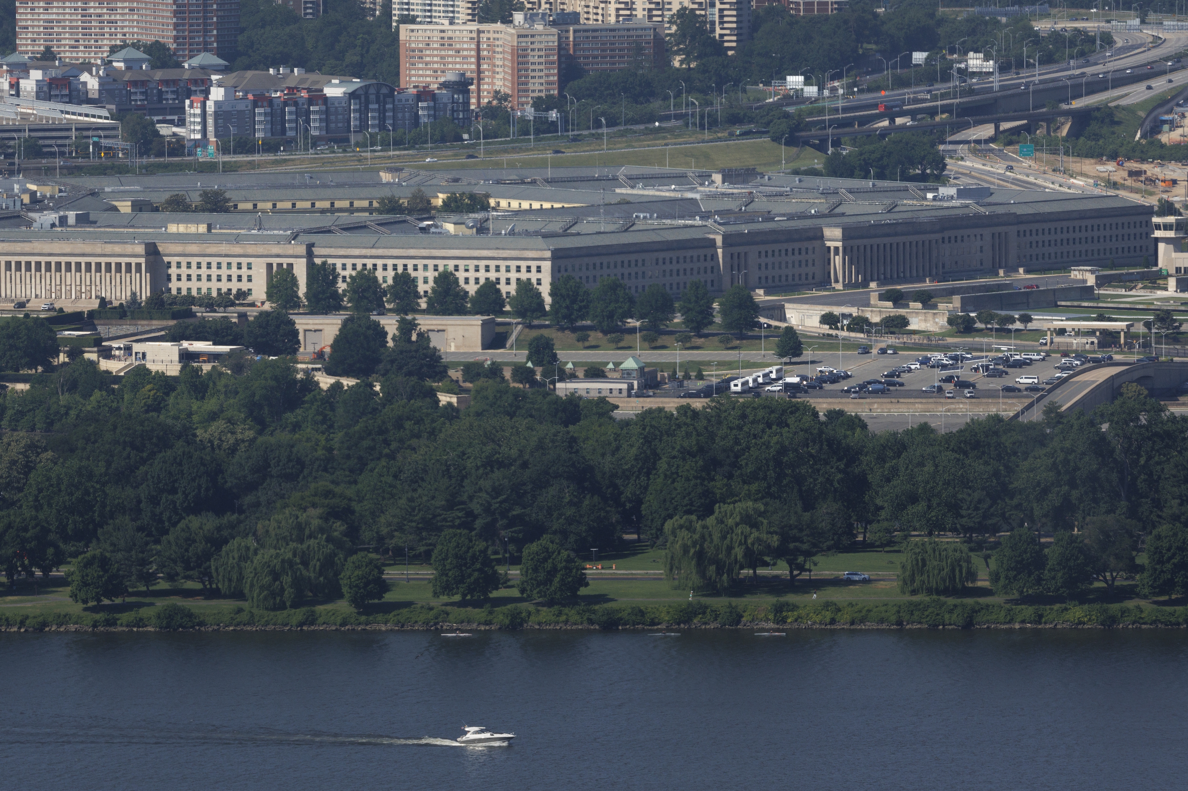 A boat passes the Pentagon on June 7. (Tom Brenner for The Washington Post)