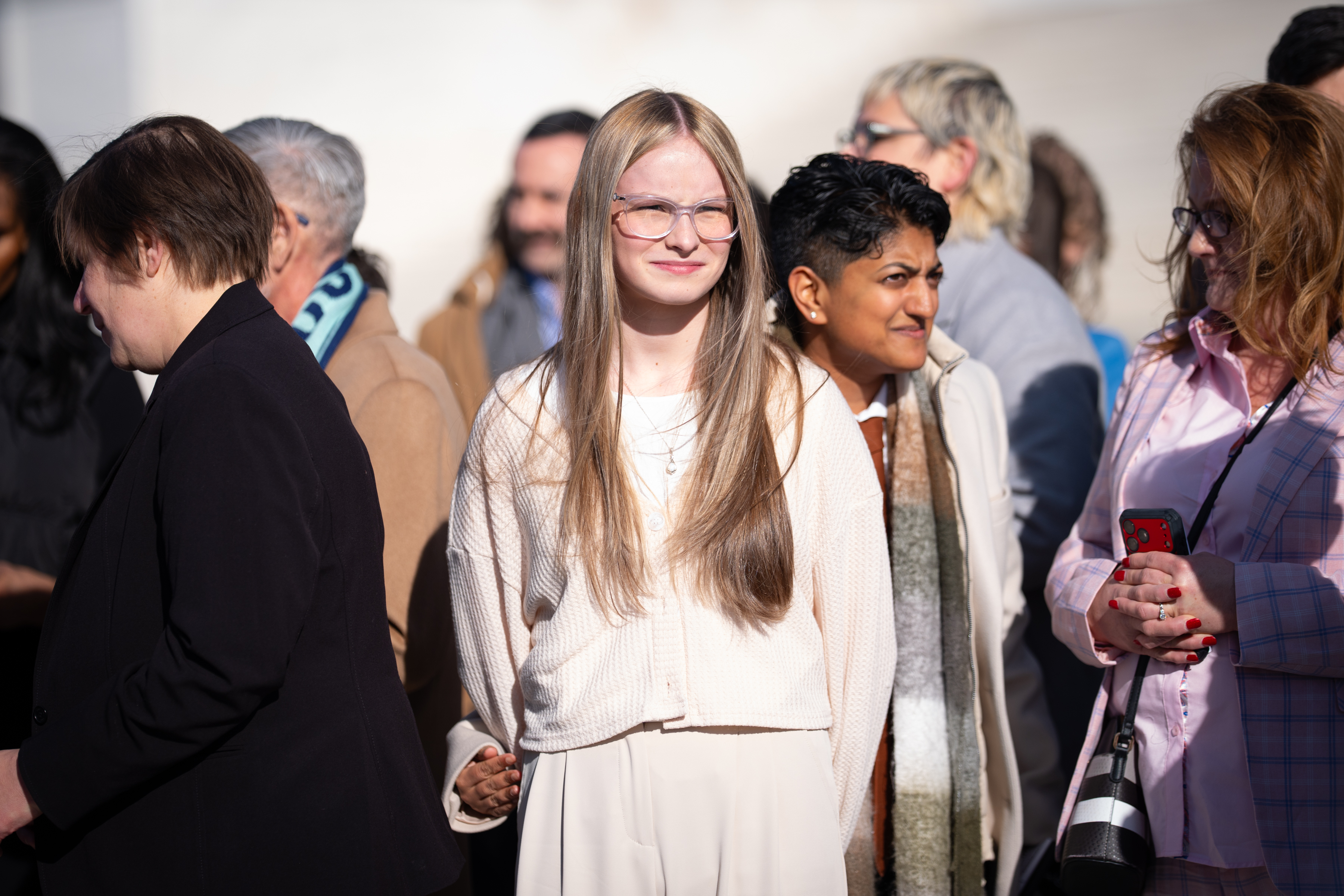 Trans teen athlete Becky Pepper-Jackson outside the Supreme Court in January. (Sarah L. Voisin/The Washington Post)