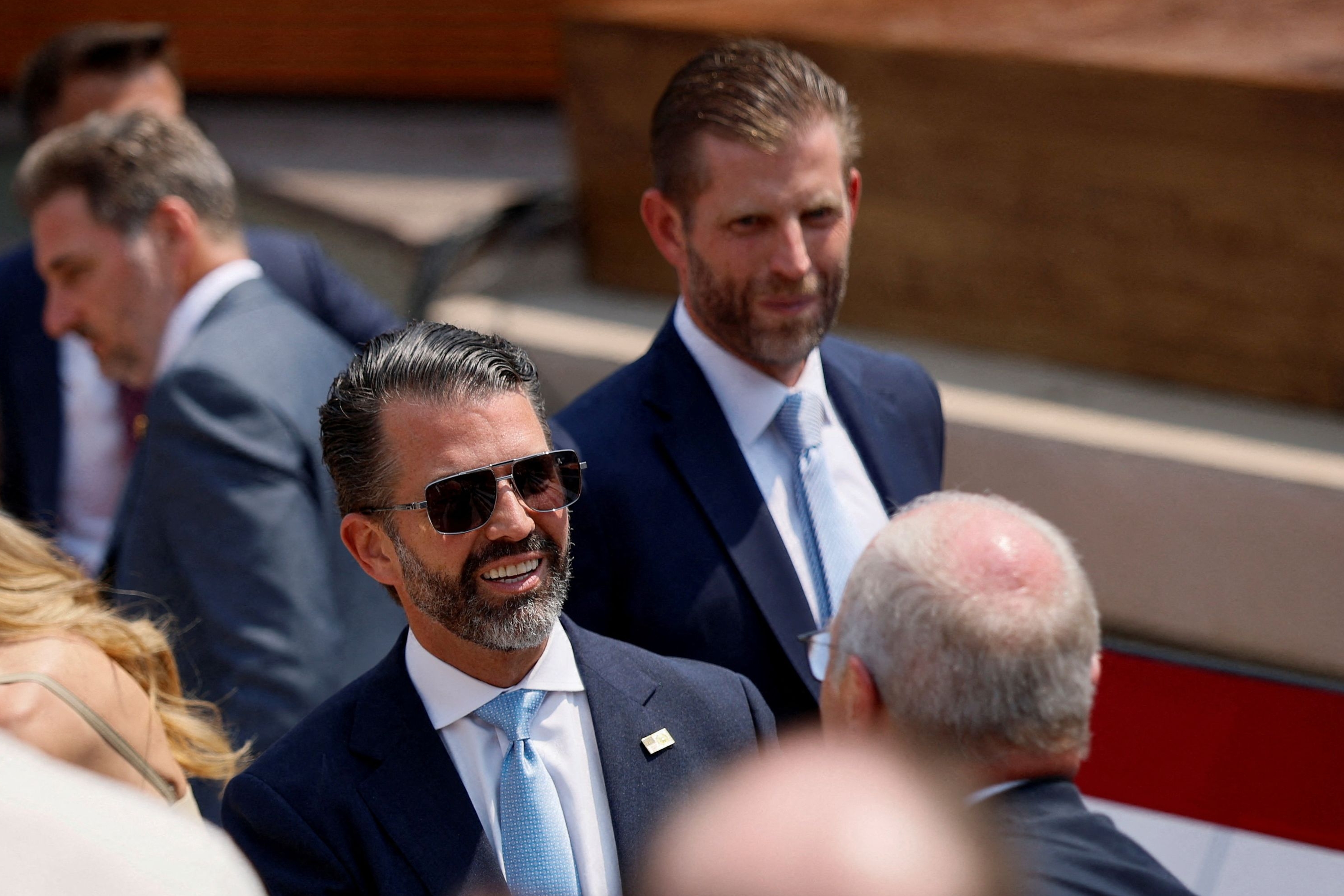 Eric and Donald Trump Jr. attend the dedication of the Theodore Roosevelt Presidential Library in Medora, North Dakota, in July. (Evan Vucci/Reuters)