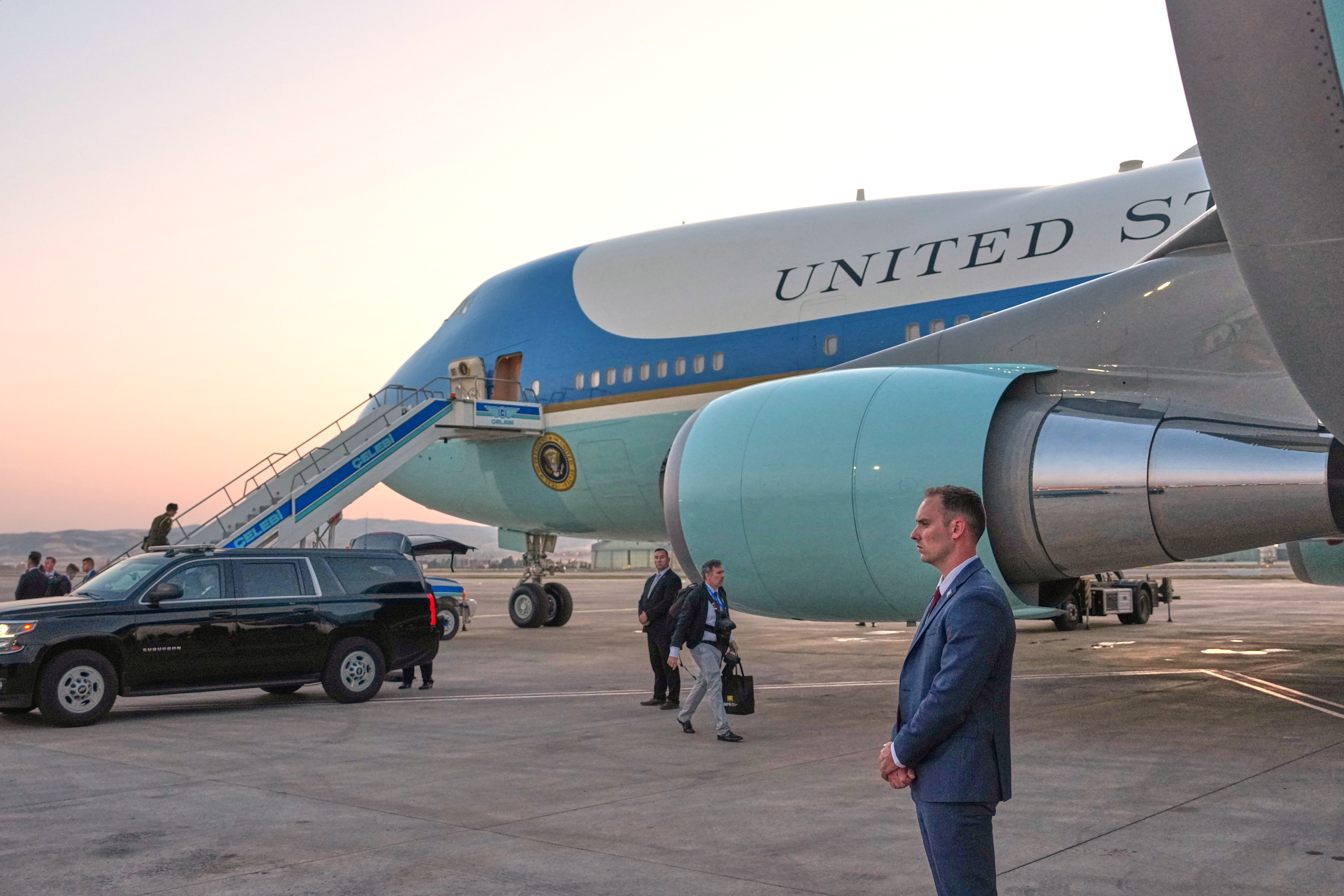 Preparations surrounding Air Force One before President Donald Trump departed from Ankara, Turkey, in July. (Alex Brandon/AP)