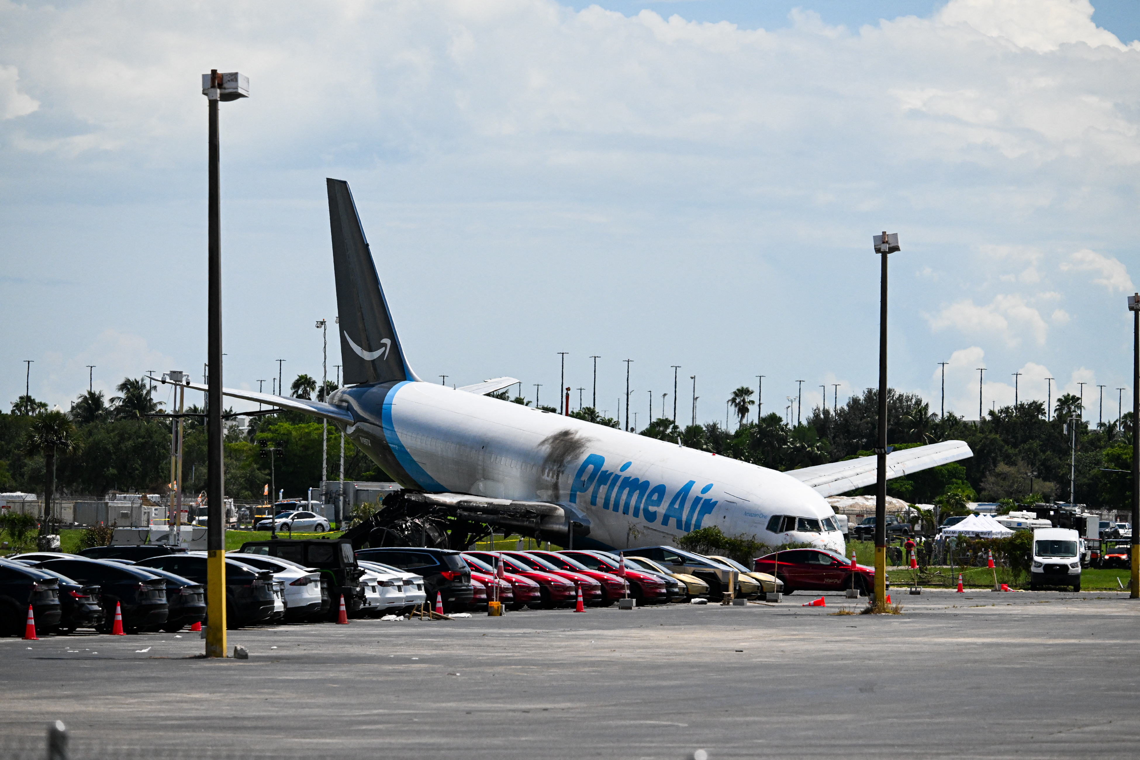 The aircraft ran 1,300 feet beyond the end of the runway on Sunday following the flight from San Juan, Puerto Rico, to Miami. (Chandan Khanna/AFP/Getty Images)