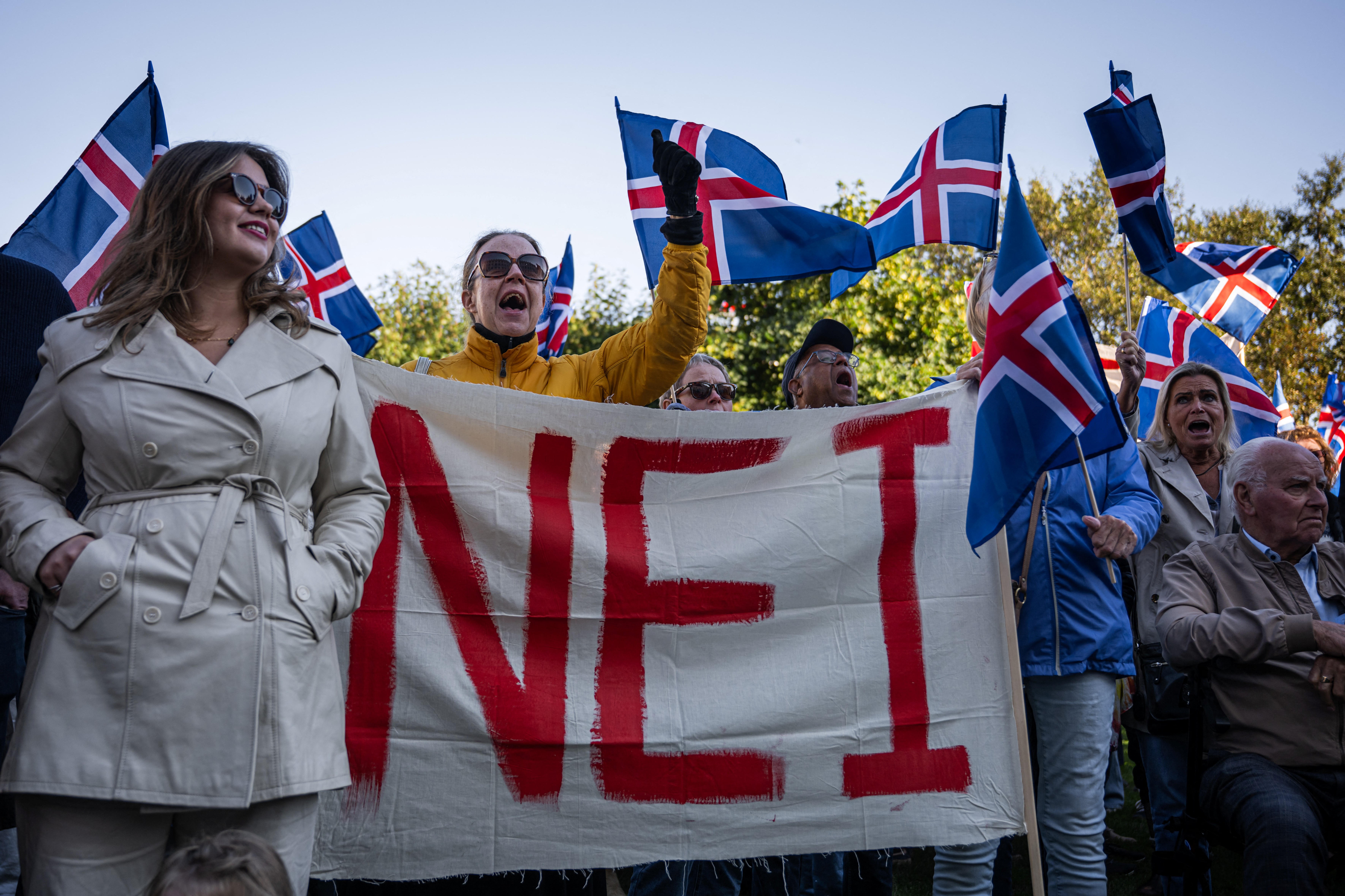 Supporters of the "No" campaign rally in Reykjavik, Iceland, on Thursday, ahead of Saturday's referendum. (Jonathan Nackstrand/AFP/Getty Images)