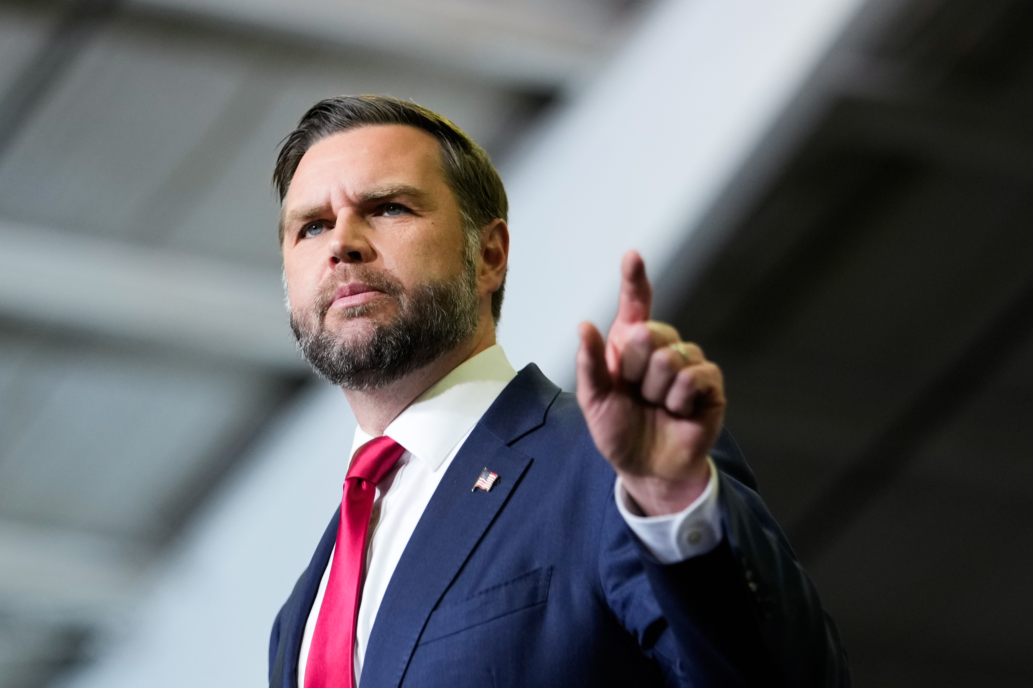 Vice President JD Vance speaks at a rally Thursday in Monroe, Michigan. (Daniel Heuer/Pool/Reuters/AP)