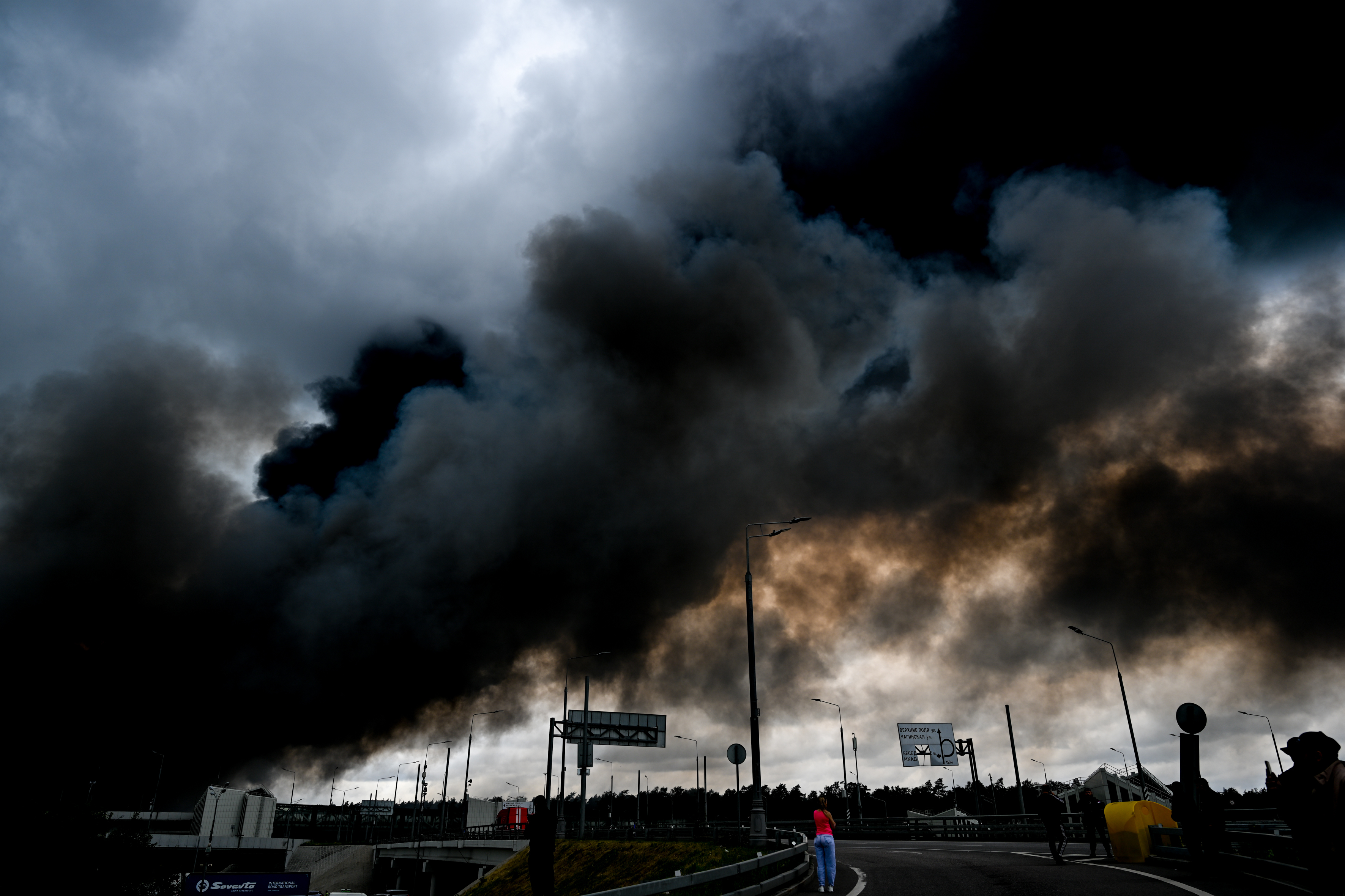 Smoke rises in June from a refinery in Moscow where a fire broke out after a drone attack. (Anadolu/Getty Images)