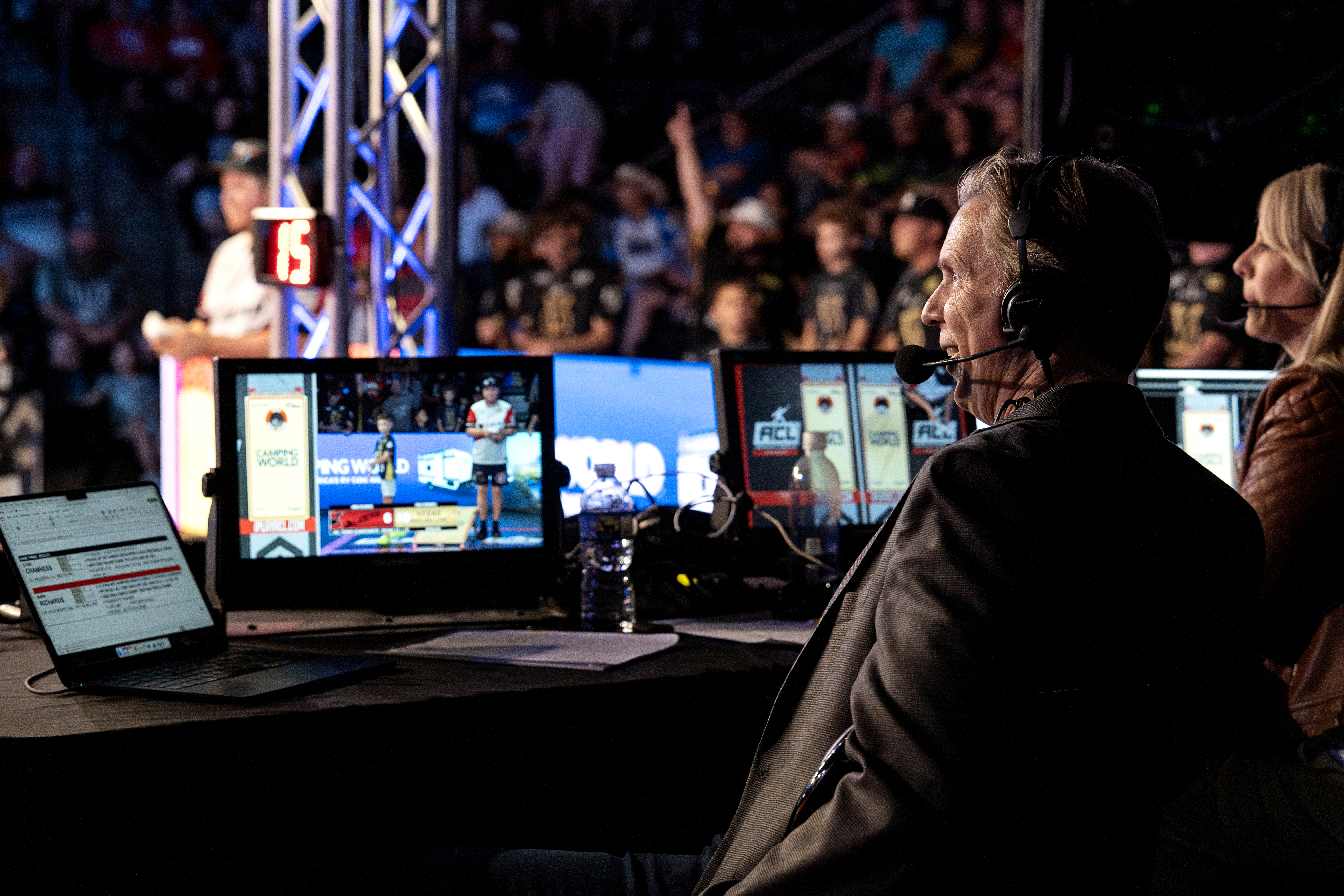 McCarragher broadcasts the final moments of the High Rollers' victory. (A.M. Stewart/For The Washington Post)