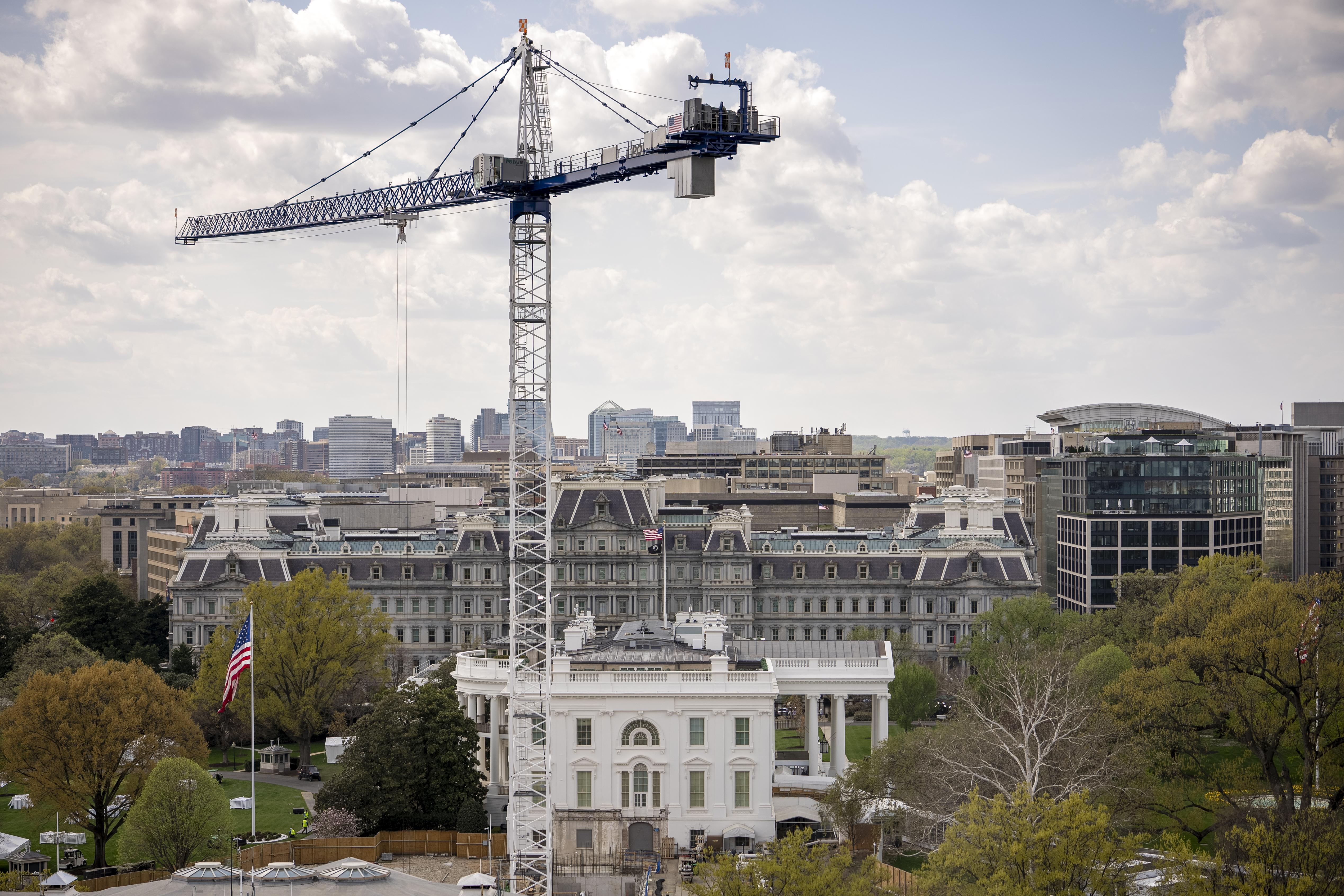 Construction work on the ballroom project was quiet Wednesday after a judge’s order. (Andrew Harnik/Getty Images)