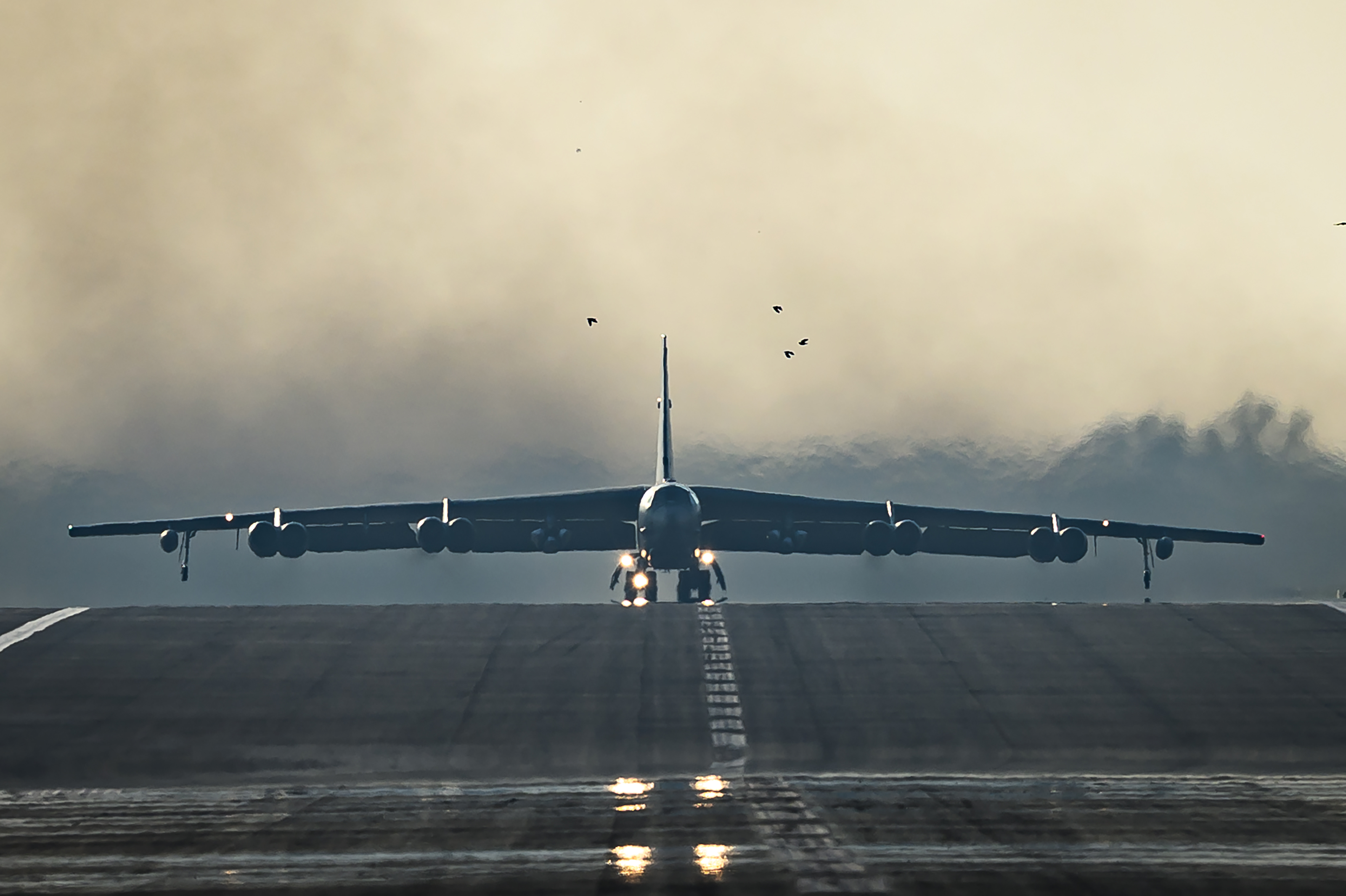 An B-52 Stratofortress takes off from an airfield in Fairford, England, this year. (Leon Neal/Getty Images)