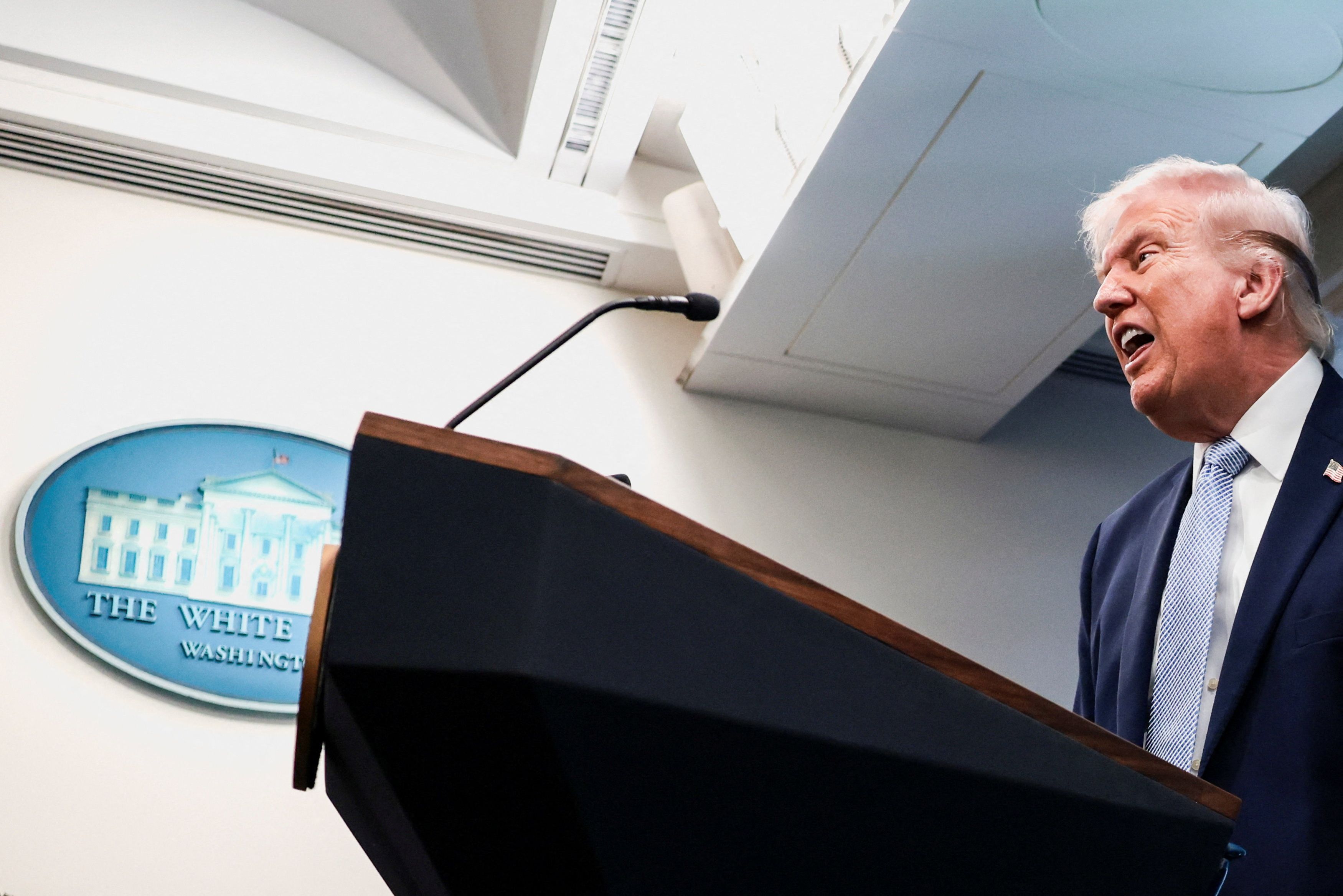 President Donald Trump during a Monday news conference at the White House. (Evelyn Hockstein/Reuters)