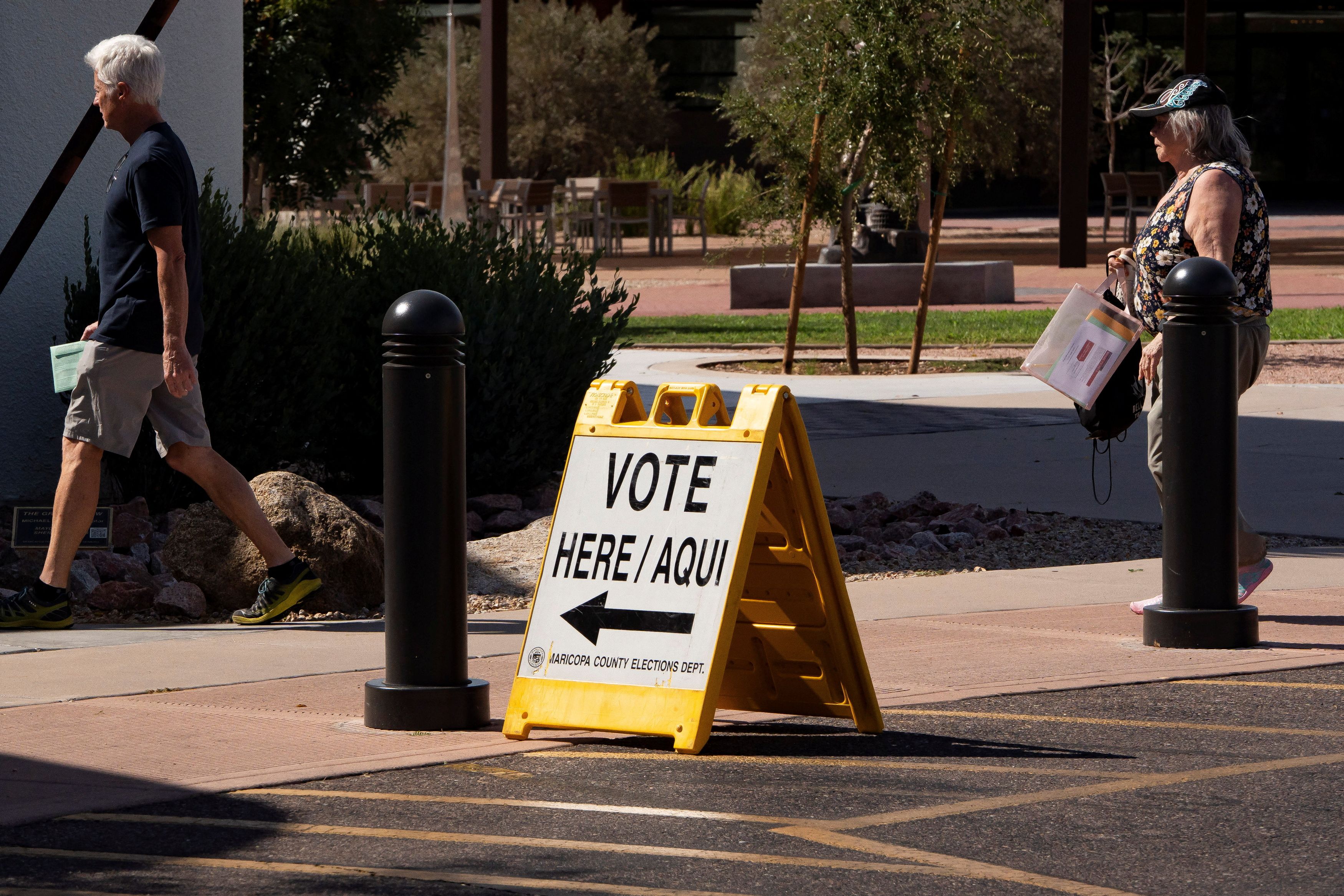 Voters head to a polling location at Fountain Hills Community Center during Arizona's primary on Tuesday. (Rebecca Noble/Reuters)
