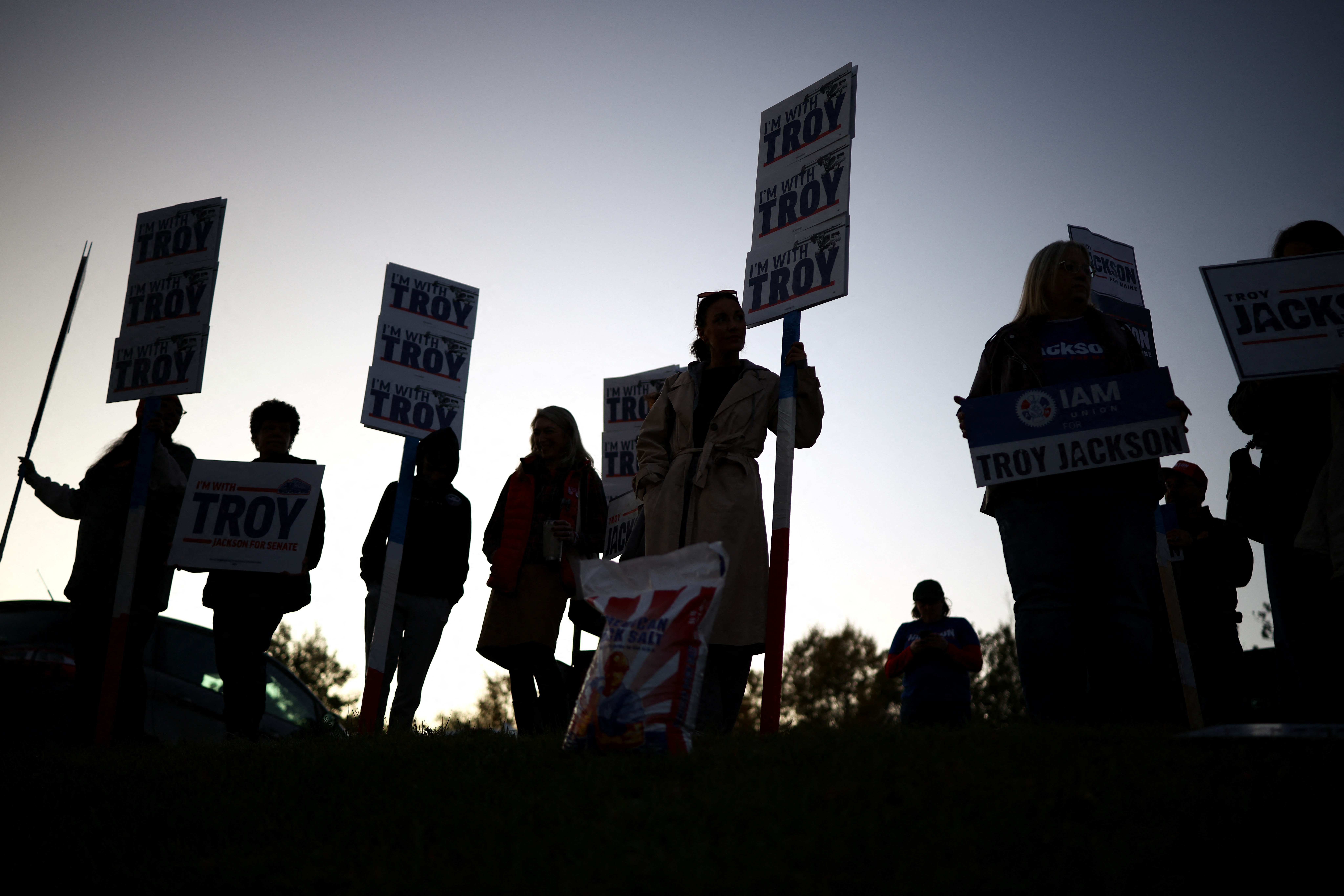 Supporters of the Democratic U.S. Senate candidate for Maine, Troy Jackson, ahead of his debate with Sen. Susan Collins (R) on Thursday. (Charly Triballeau/AFP/Getty Images)