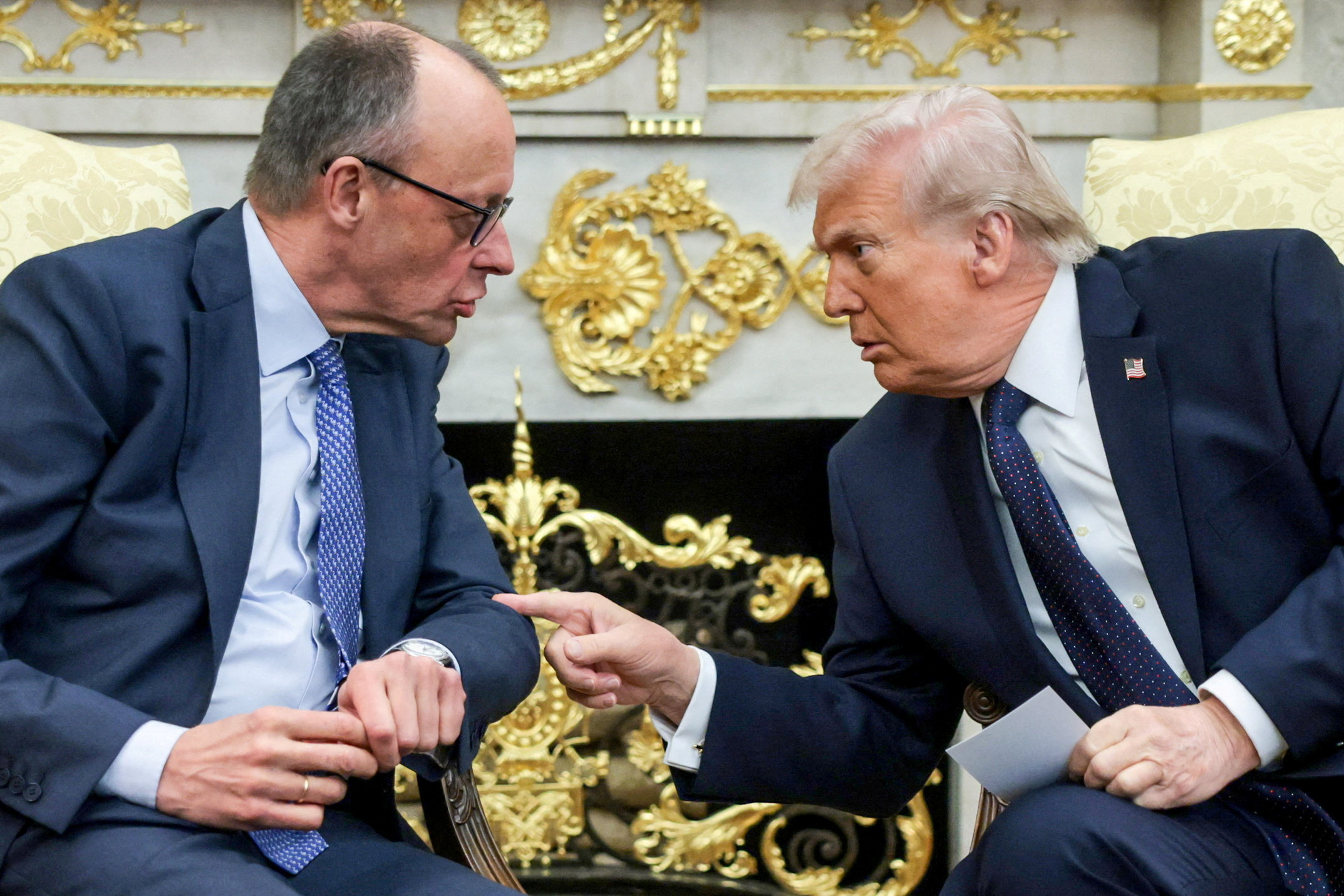 German Chancellor Friedrich Merz and President Donald Trump meet in the Oval Office in March. (Jonathan Ernst/Reuters)
