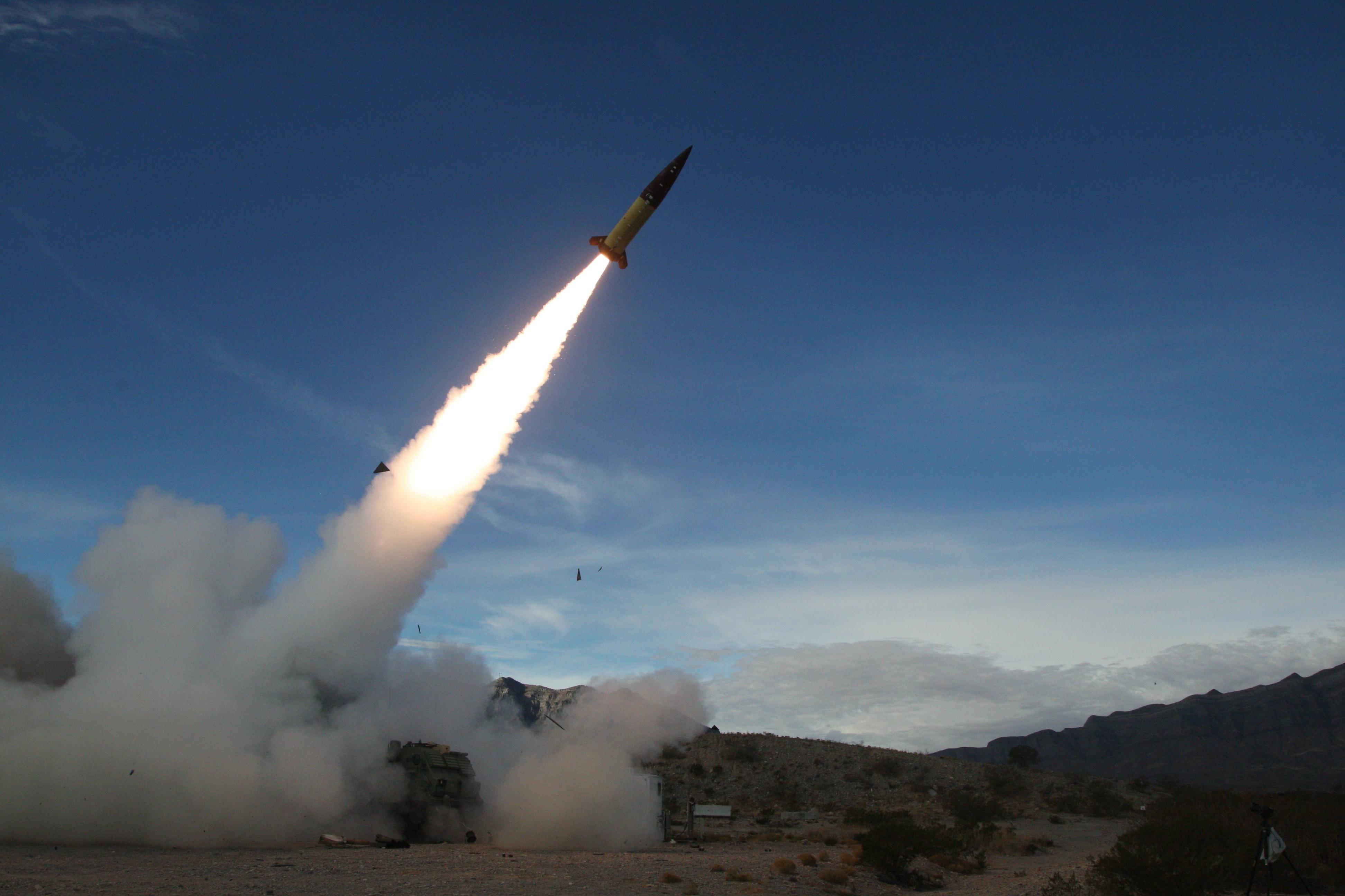 An early version of the Army Tactical Missile System is tested at White Sands Missile Range in New Mexico, in 2021. (John Hamilton/U.S. Army/AP)