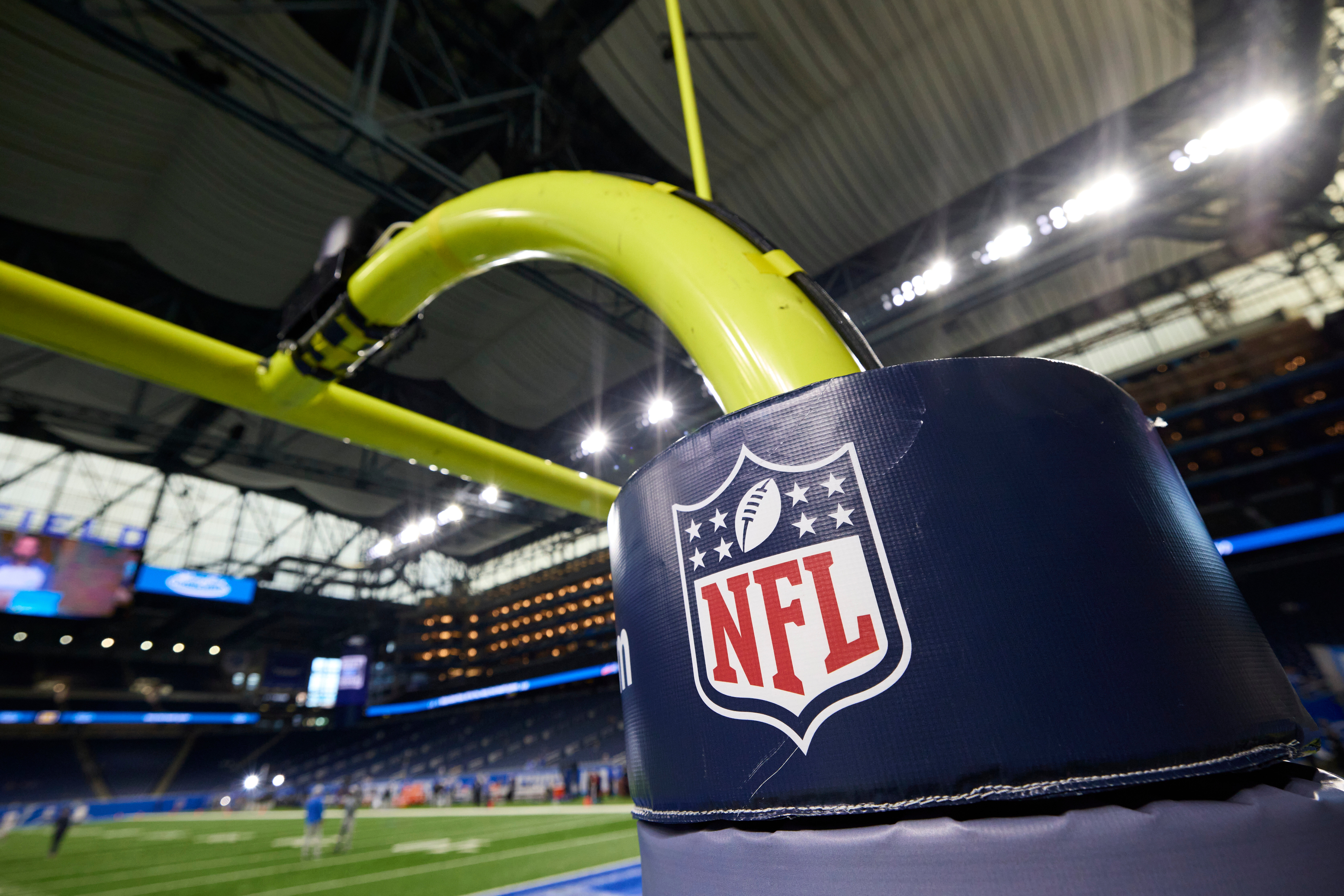 An NFL goalpost in Detroit in 2021. (Rick Osentoski/AP)