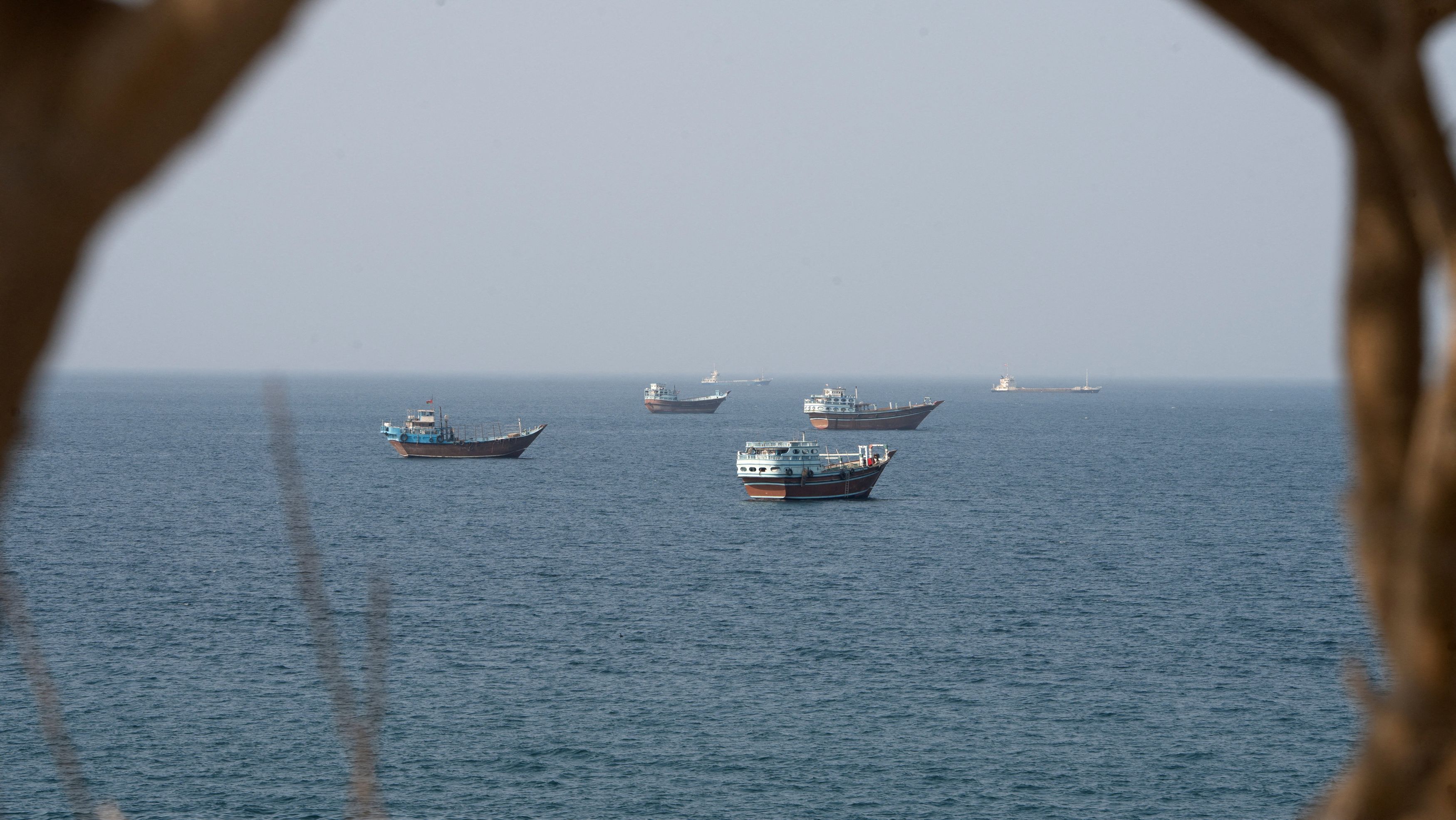 Vessels near the Strait of Hormuz on Monday. (Reuters)