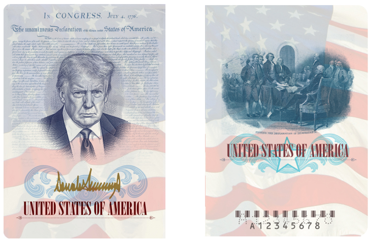 Images provided by the State Department show new designs for U.S. passports that include an image of President Donald Trump. (Department of State)